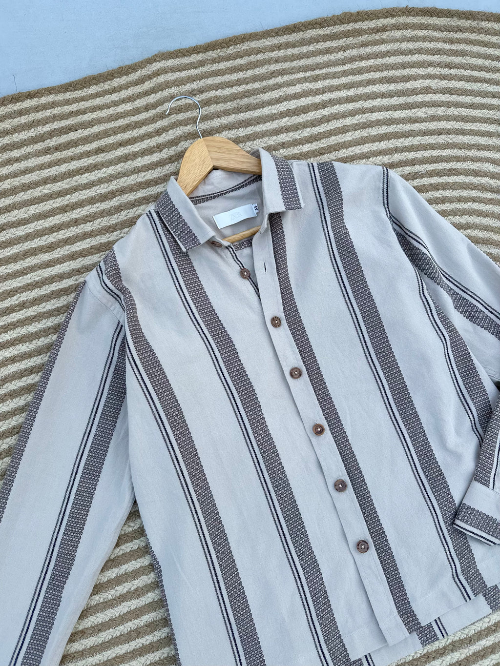Unisex Ice Grey & Charcoal Striped Boxy Shirt