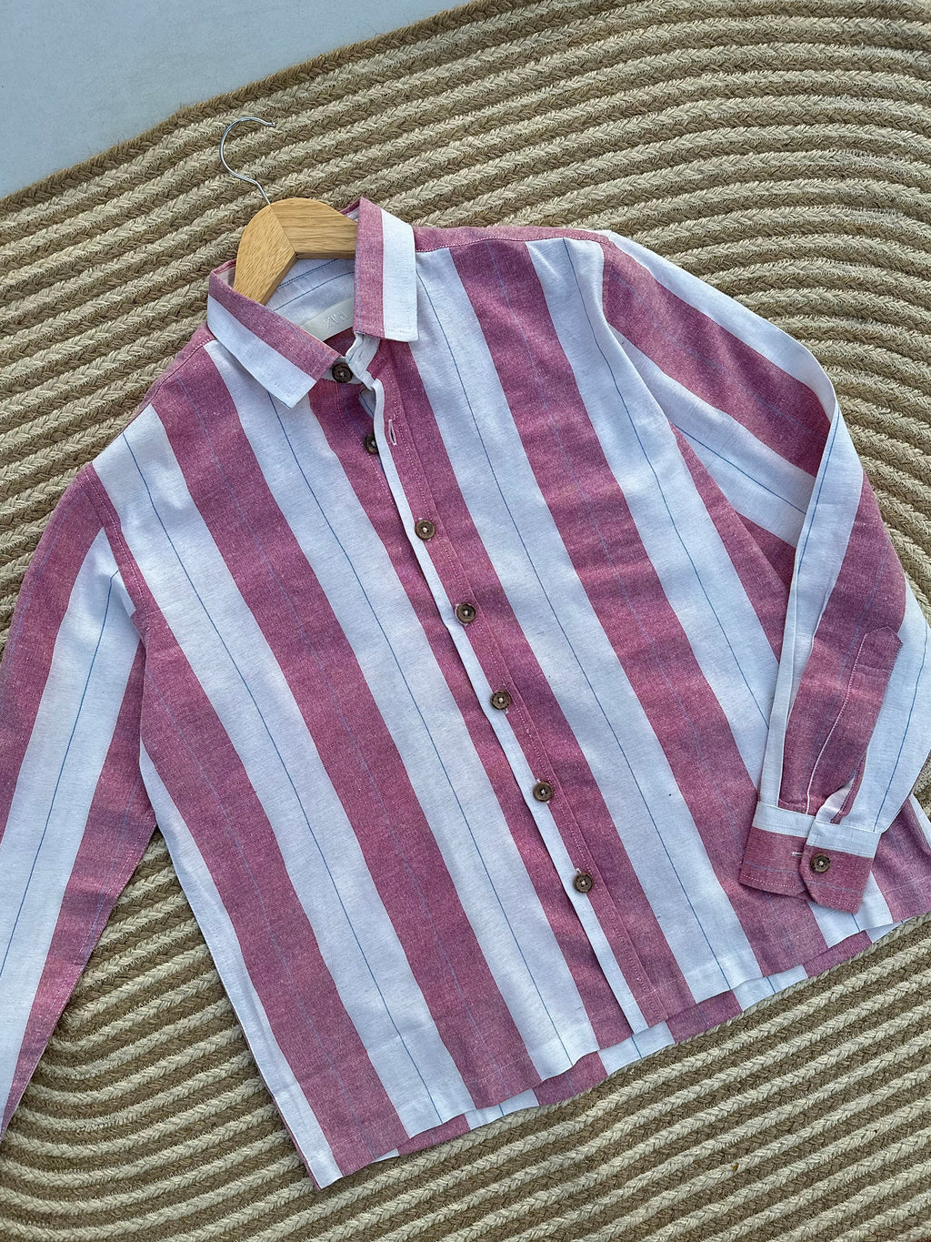 Unisex Mauve & White Striped Boxy Shirt