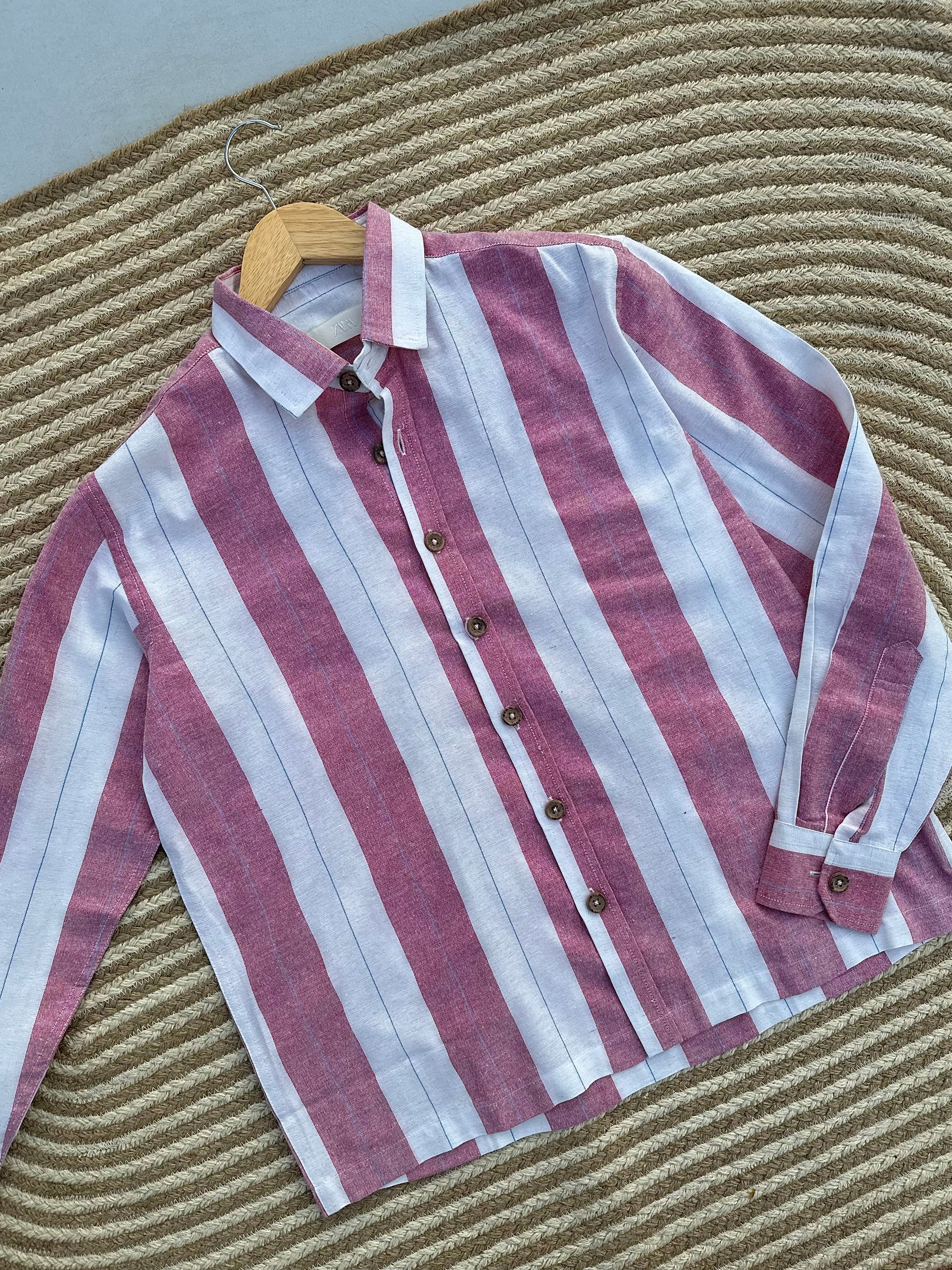 Unisex Mauve & White Striped Boxy Shirt