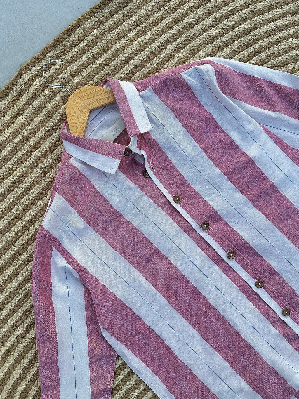 Unisex Mauve & White Striped Boxy Shirt