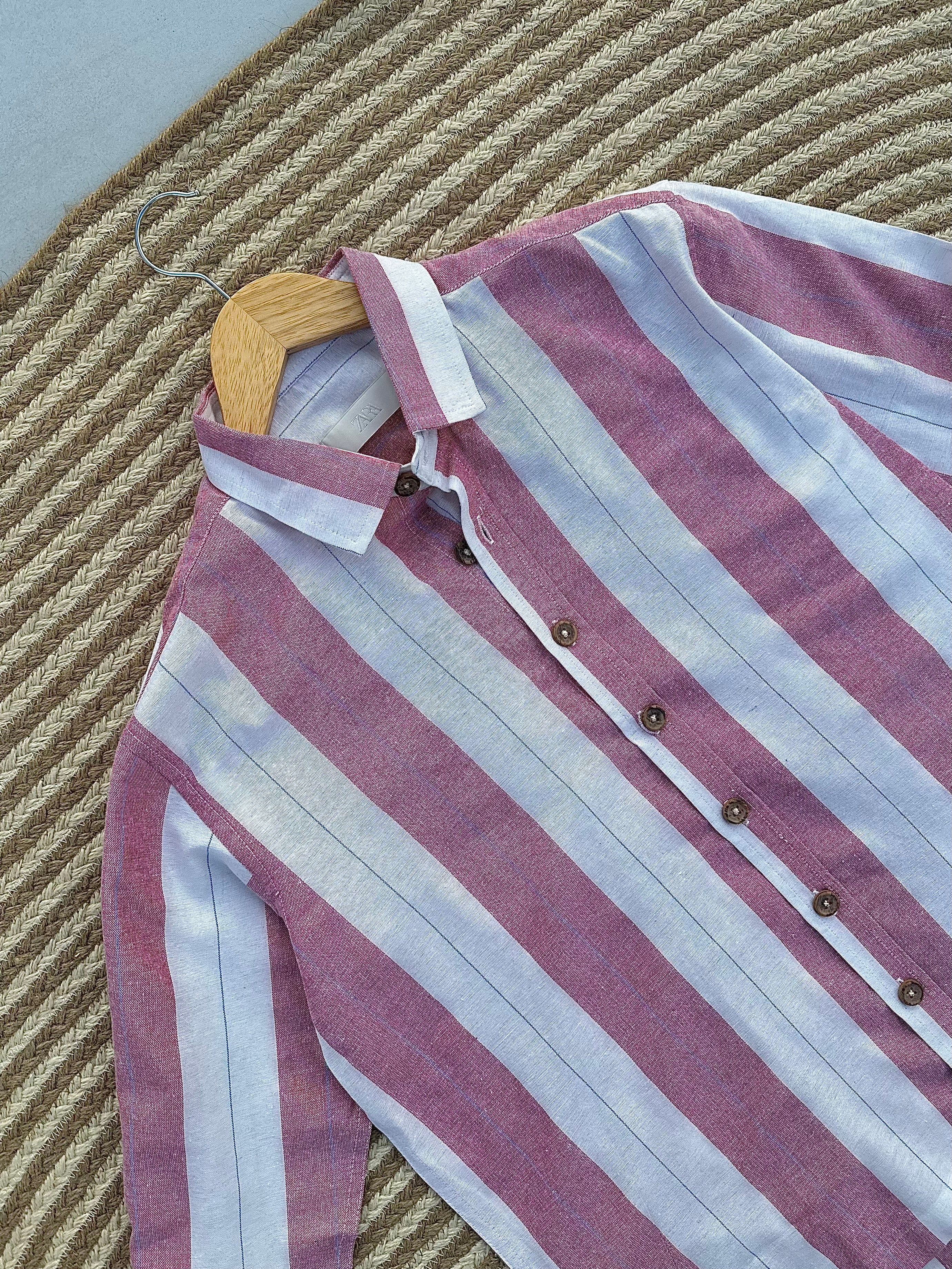 Unisex Mauve & White Striped Boxy Shirt