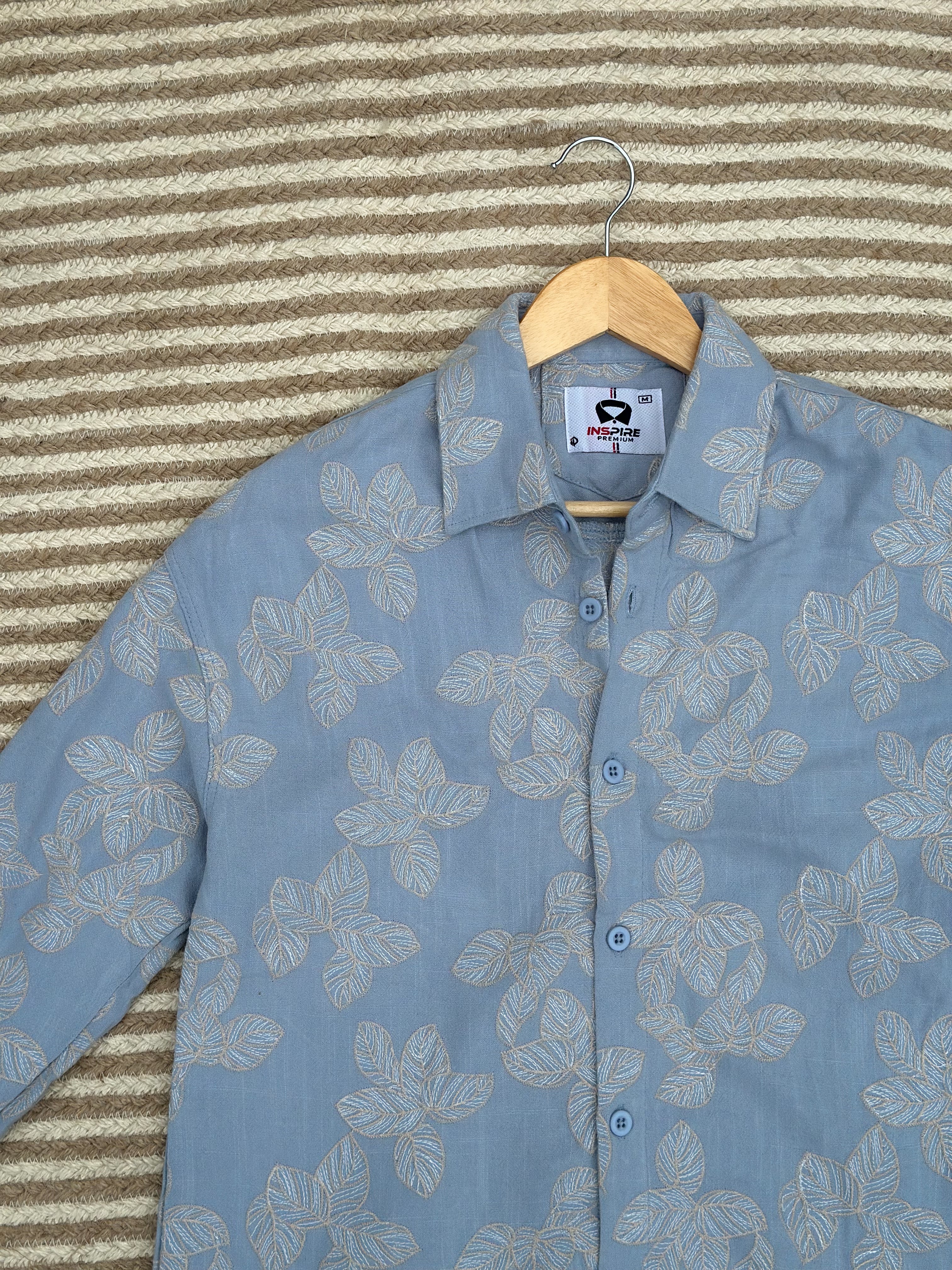 Unisex Blue flower printed boxy shirt