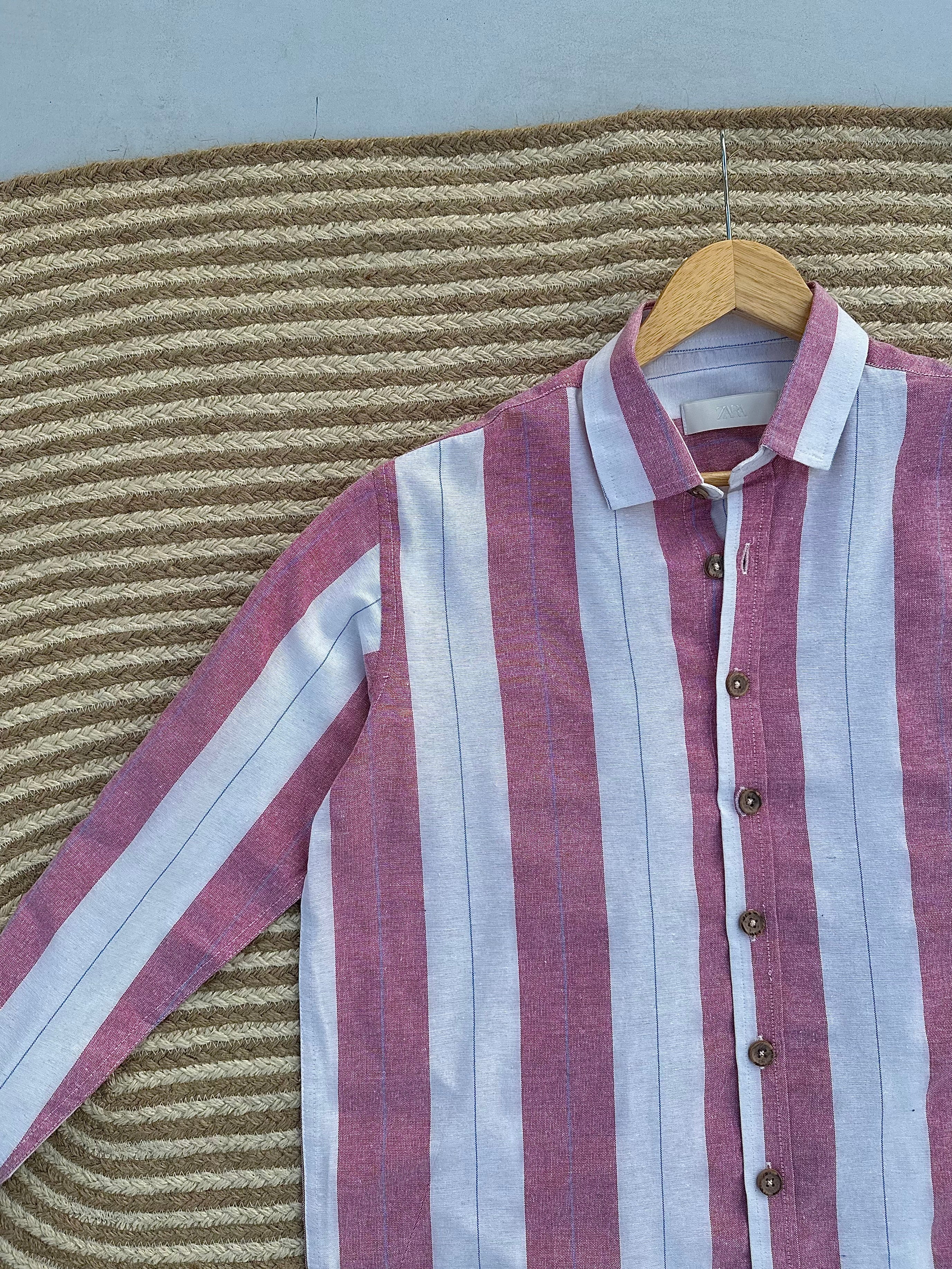 Unisex Mauve & White Striped Boxy Shirt