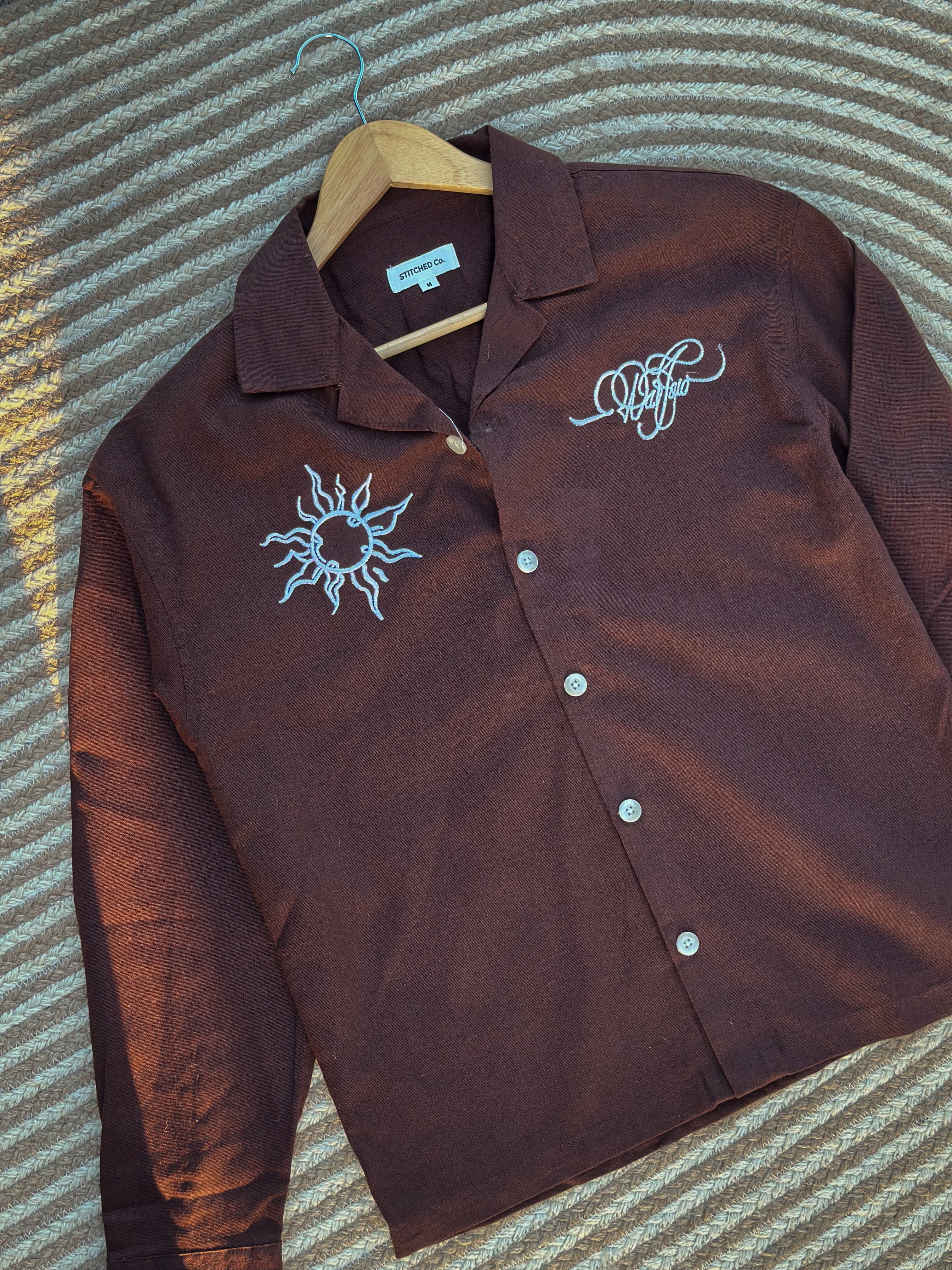 Unisex Coffee embroidery cuban boxy shirt