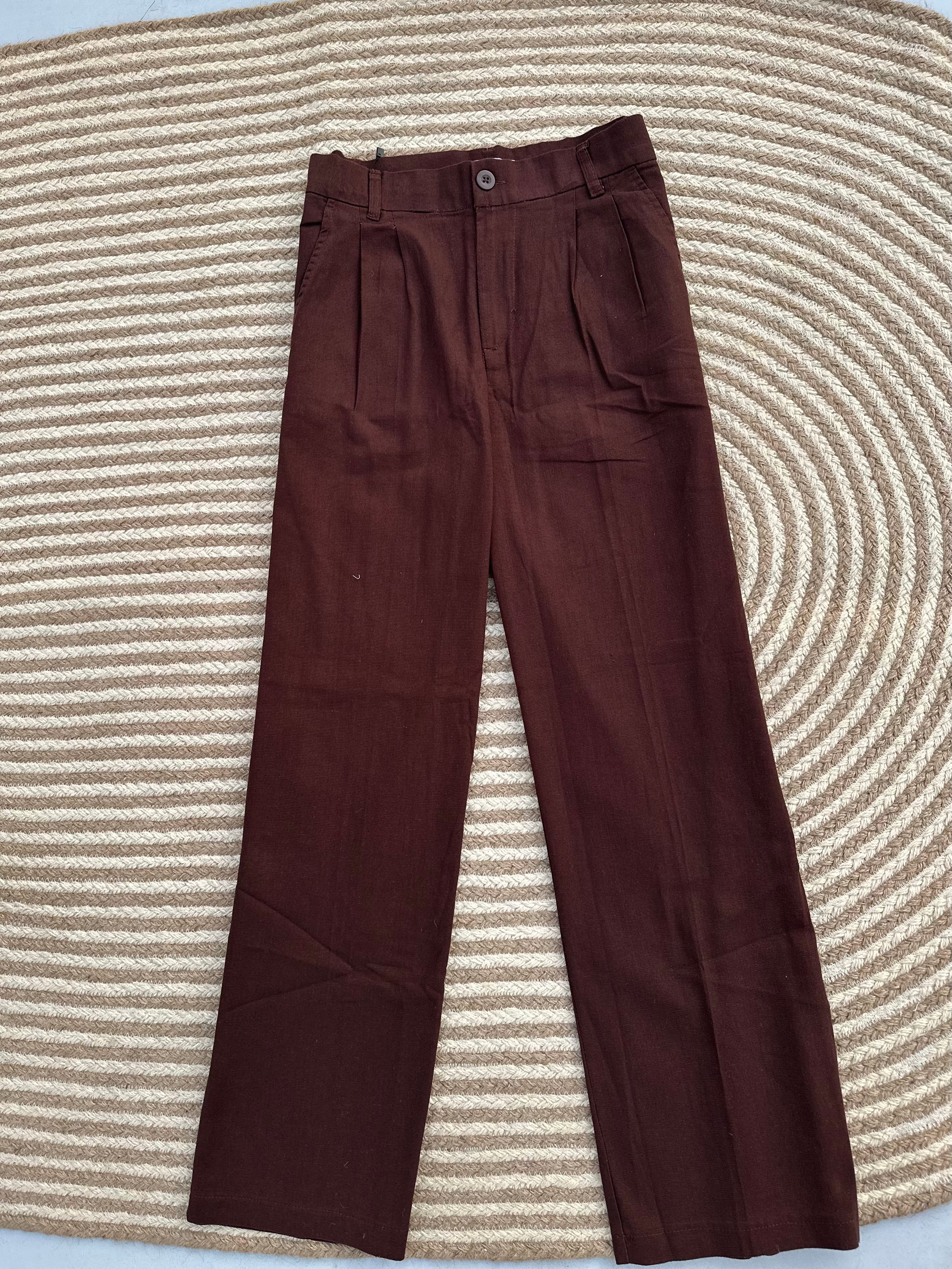 Unisex Linen Baggy Burgundy Brown Pant