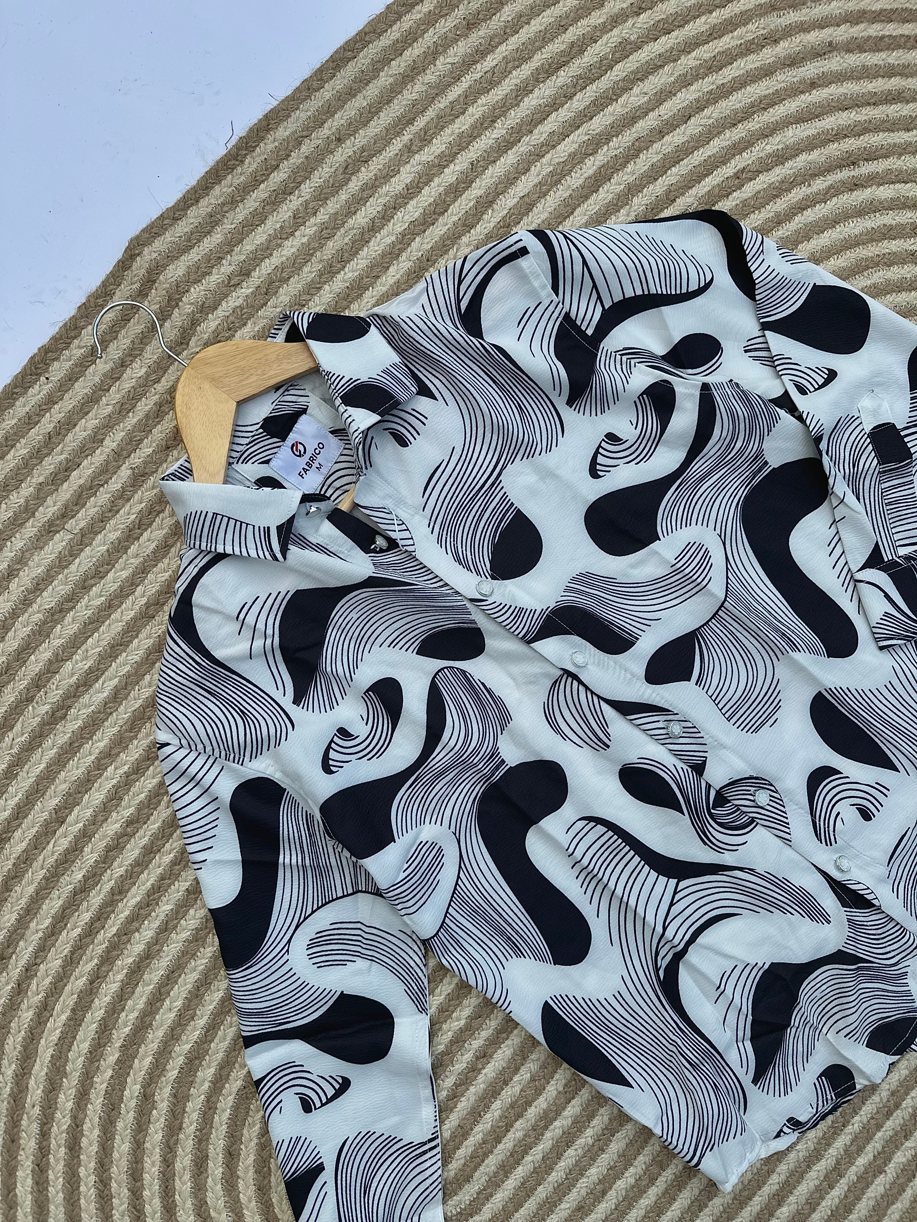 Monochrome Wave Print Shirt