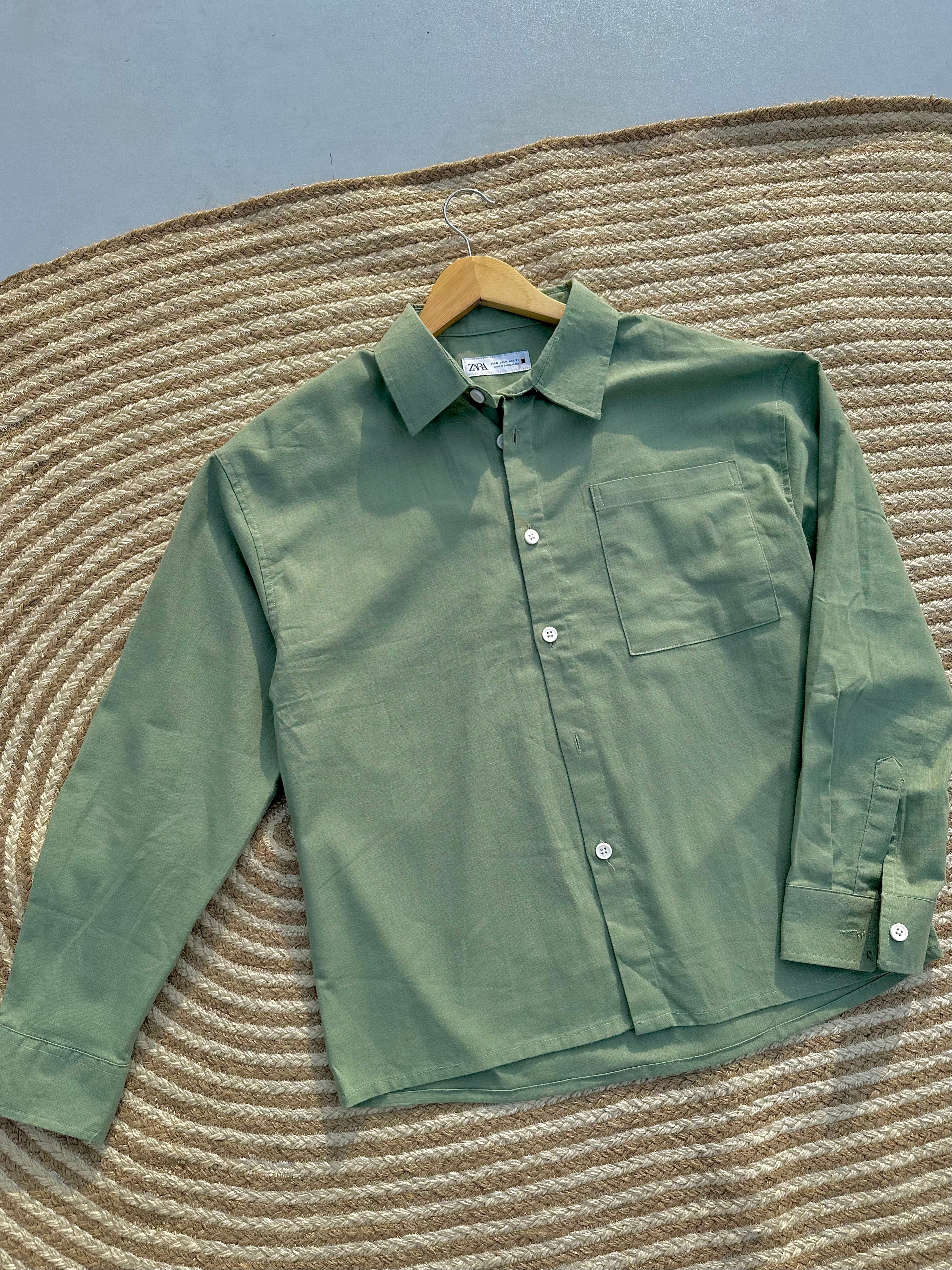 Unisex Linen Olive Boxy Shirt