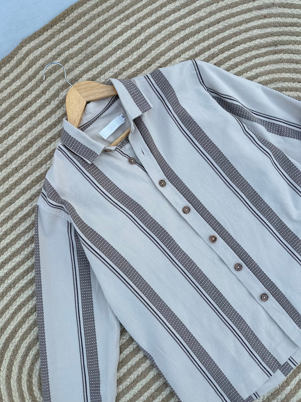 Unisex Ice Grey & Charcoal Striped Boxy Shirt