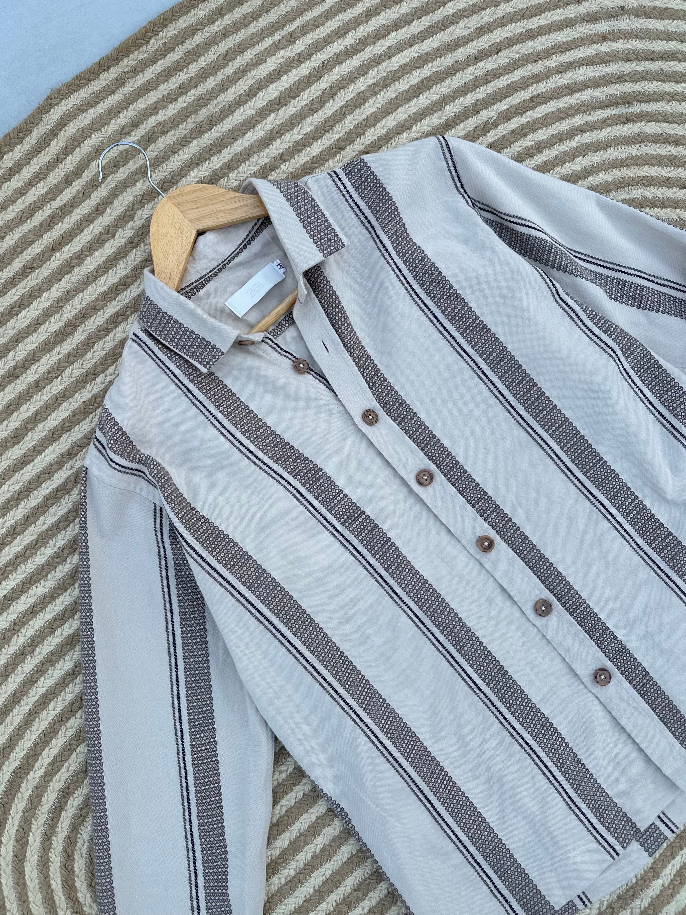 Unisex Ice Grey & Charcoal Striped Boxy Shirt