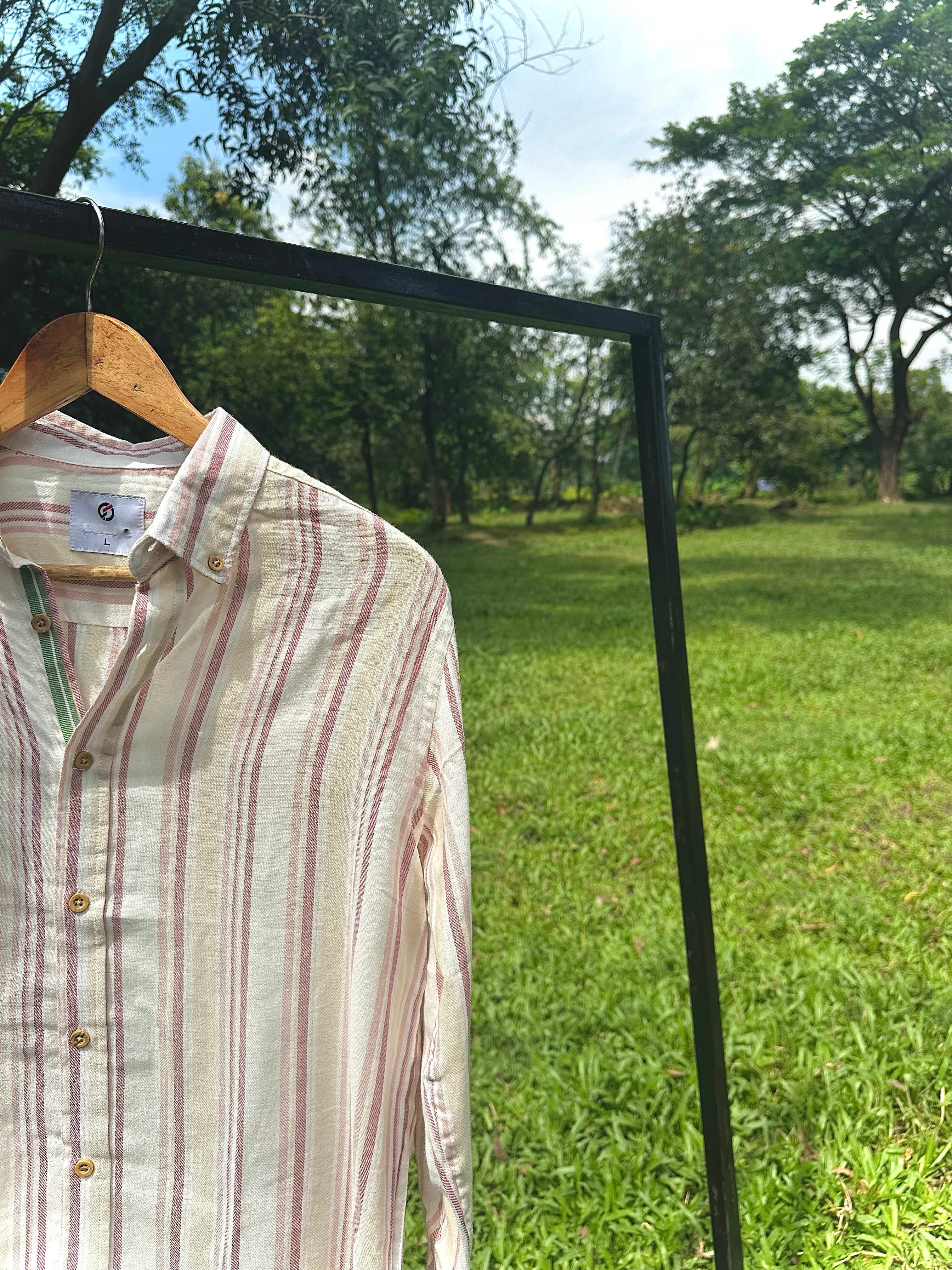 Creme Linen check shirt