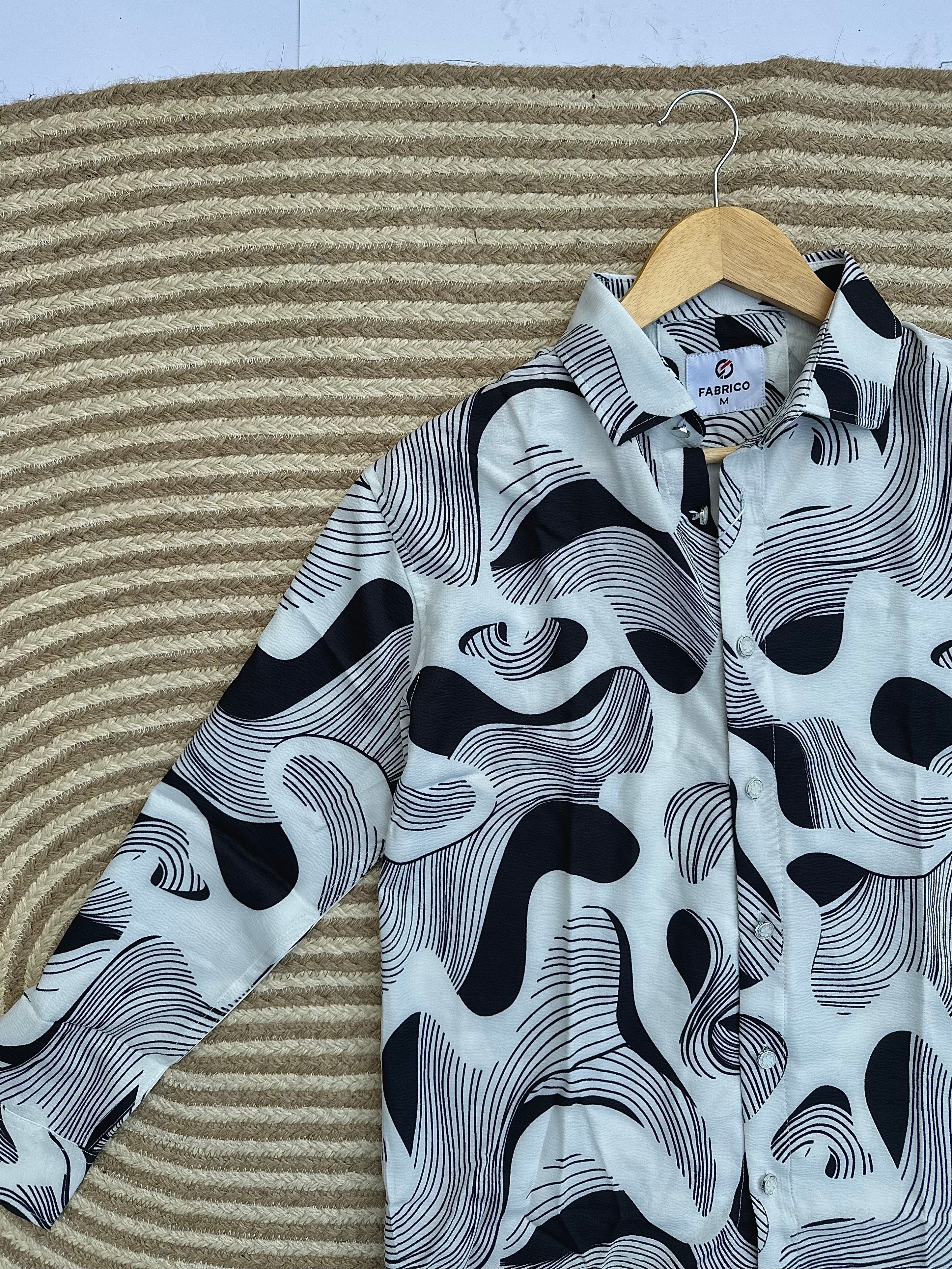 Monochrome Wave Print Shirt