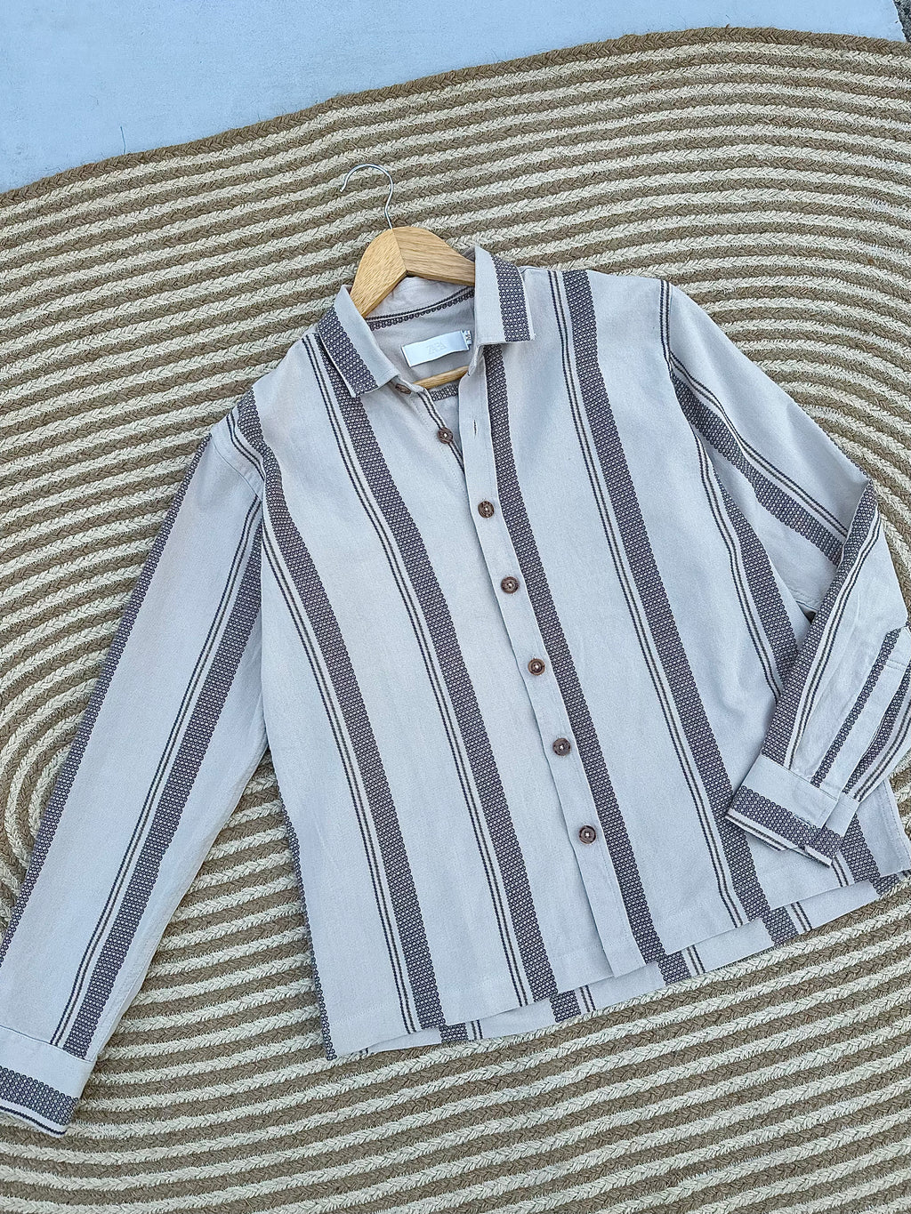 Unisex Ice Grey & Charcoal Striped Boxy Shirt