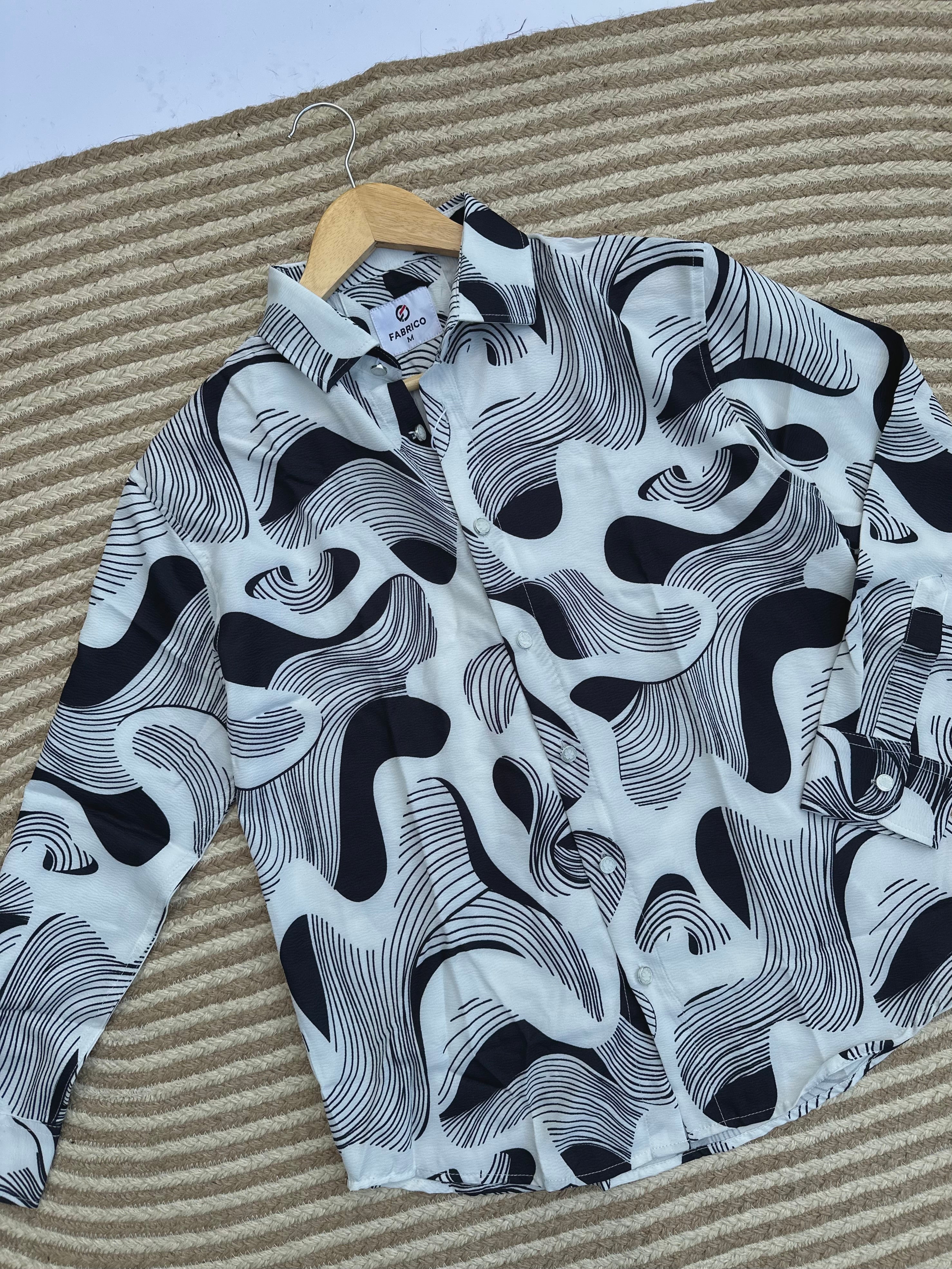 Monochrome Wave Print Shirt