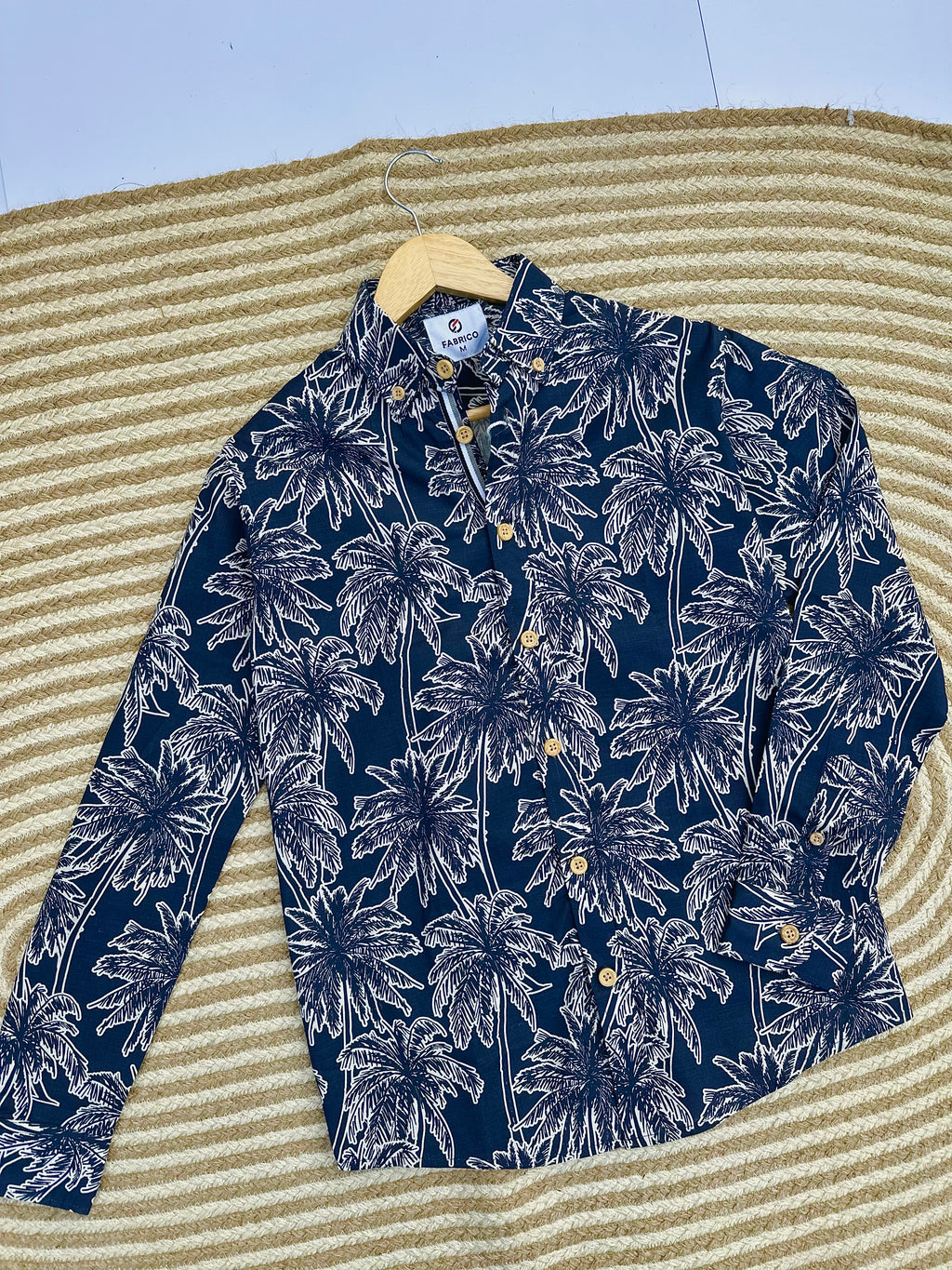 Navy Tropical Palm Print Shirt