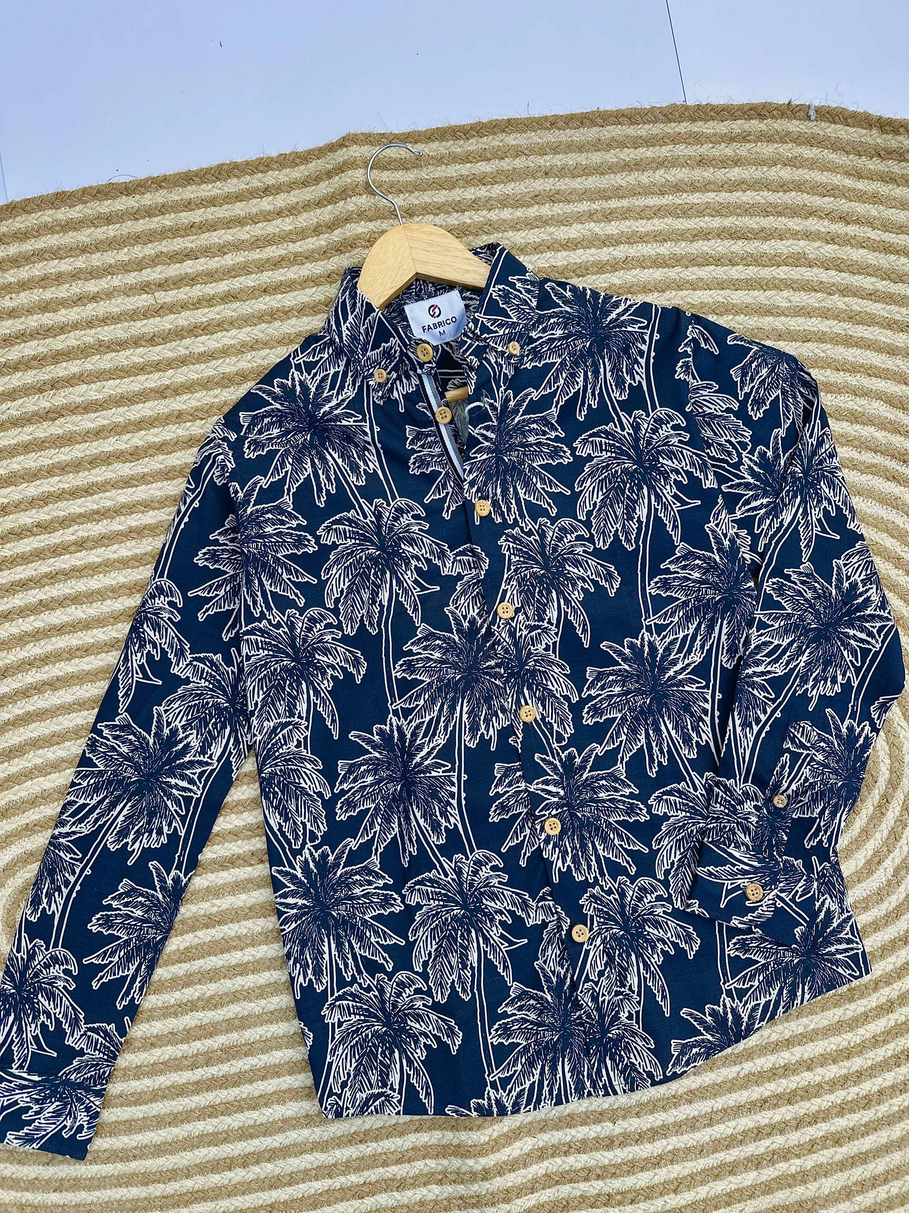 Navy Tropical Palm Print Shirt