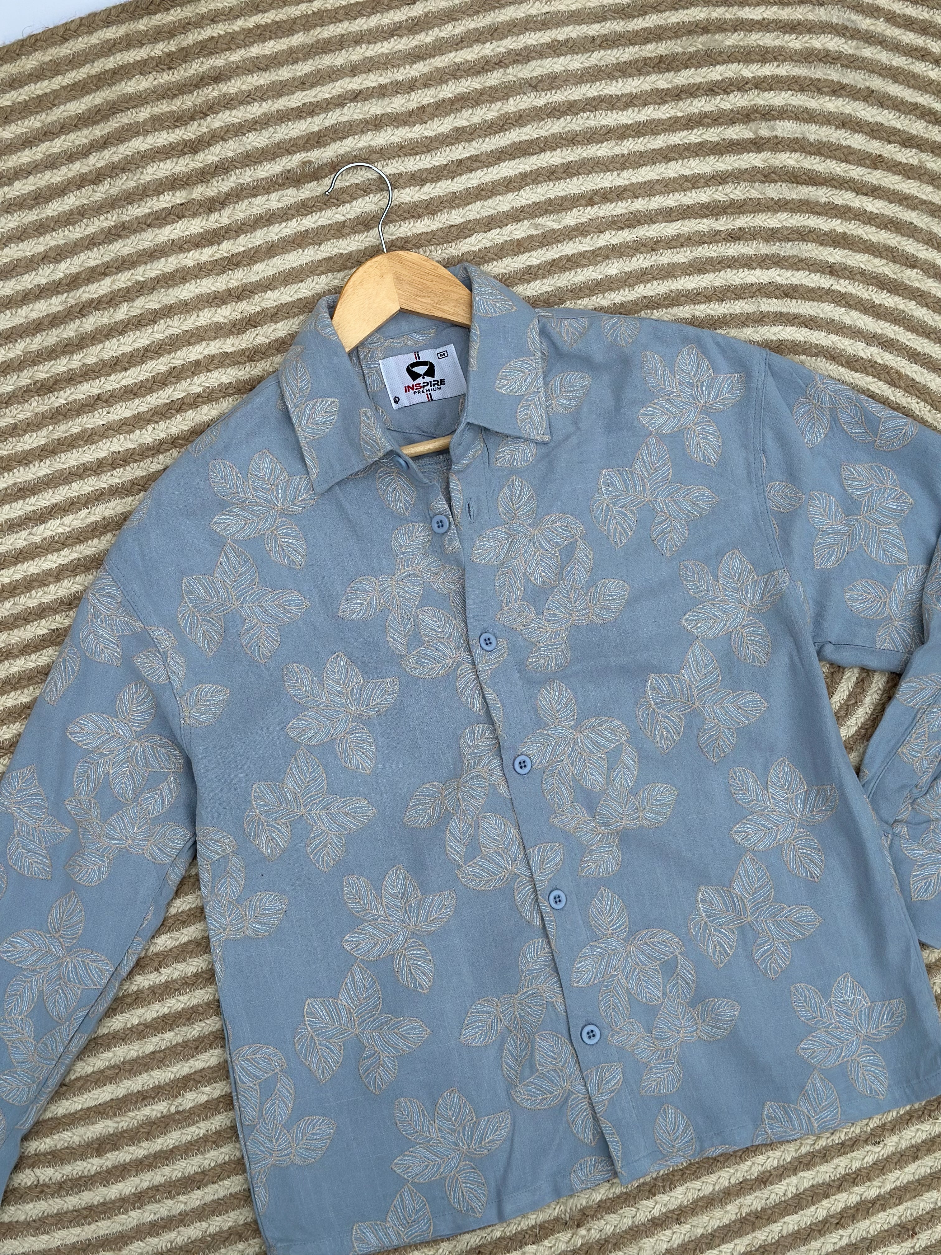 Unisex Blue flower printed boxy shirt