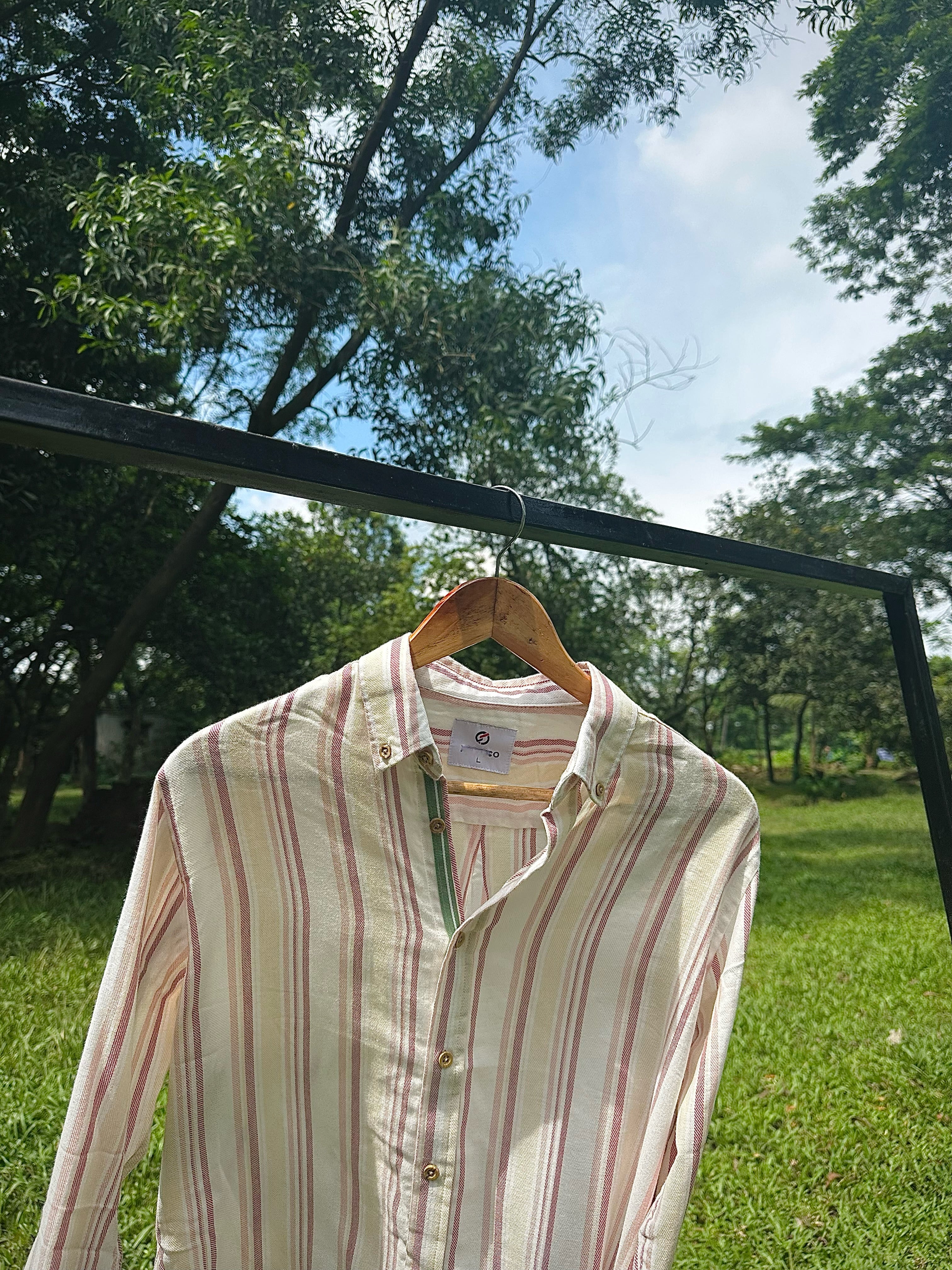 Creme Linen check shirt