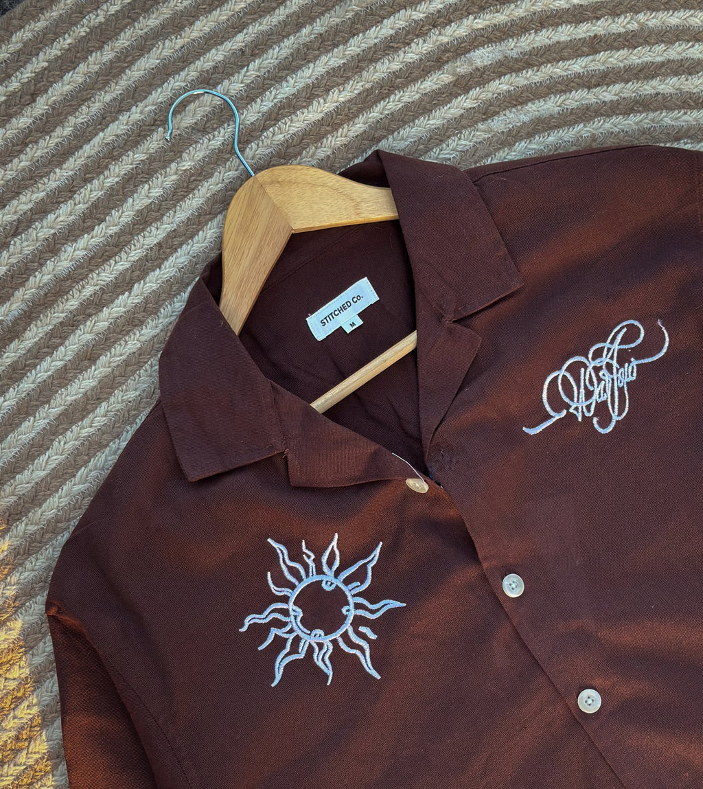 Unisex Coffee embroidery cuban boxy shirt