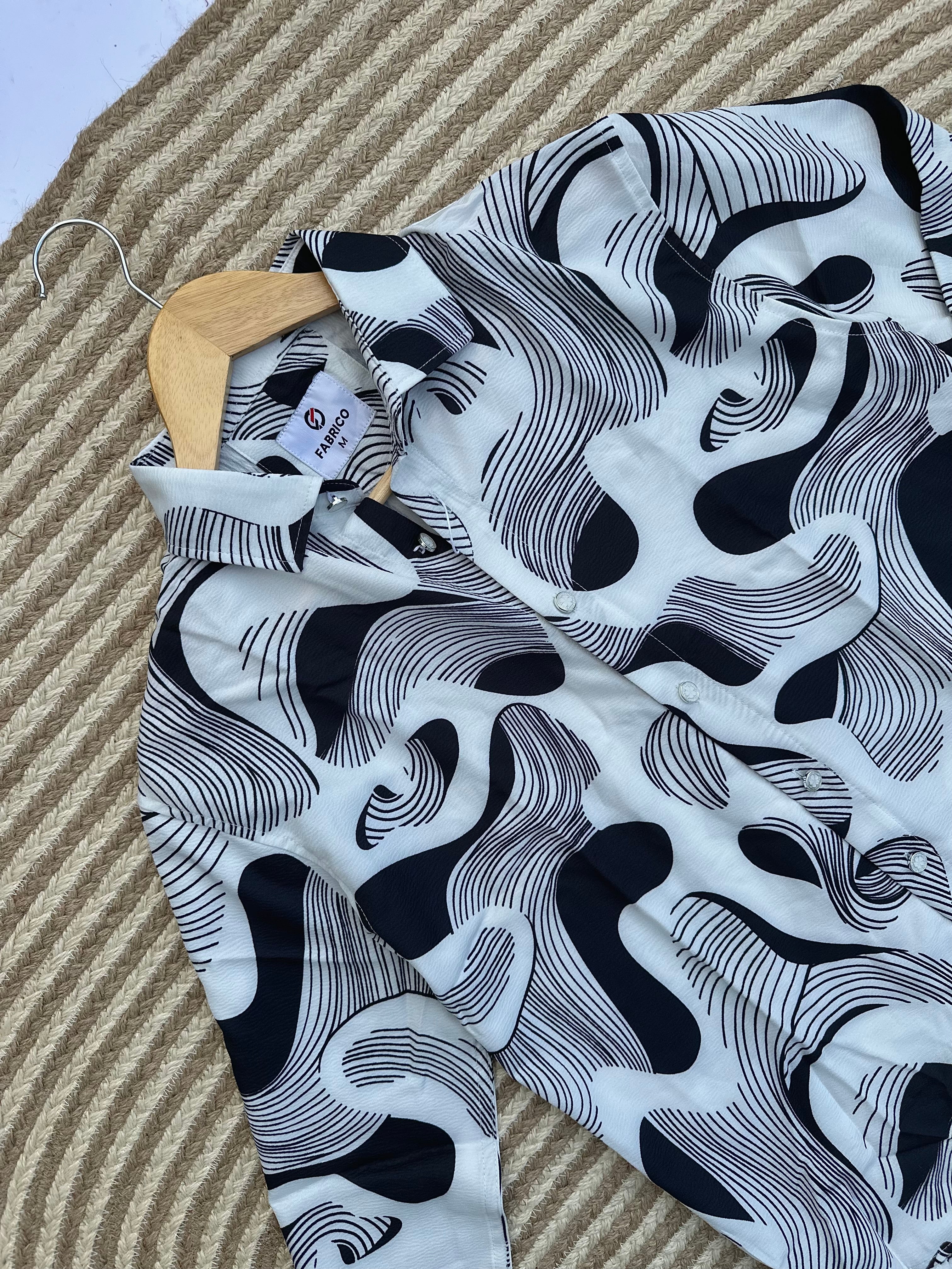 Monochrome Wave Print Shirt