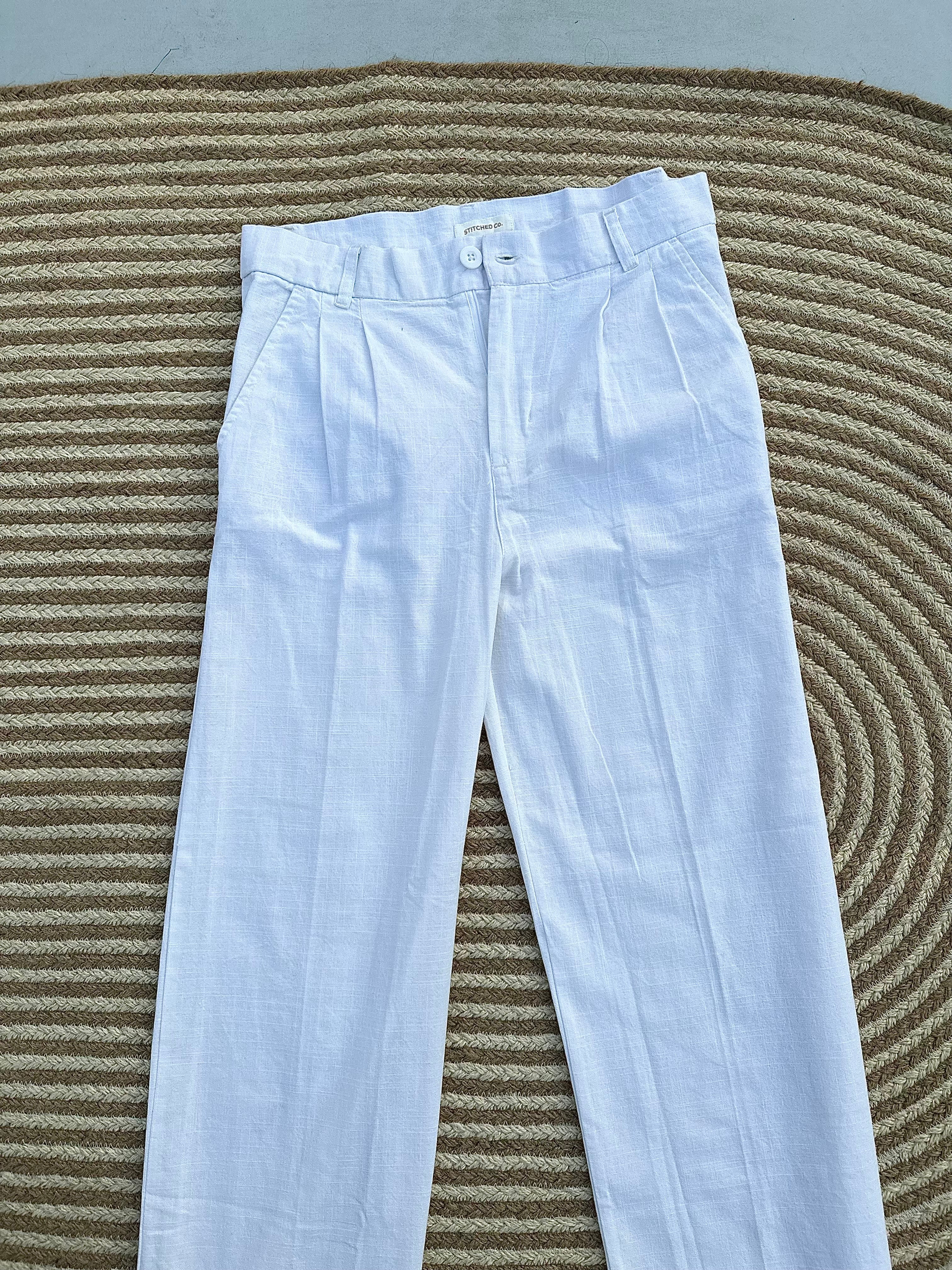 Unisex Linen Baggy White Pant