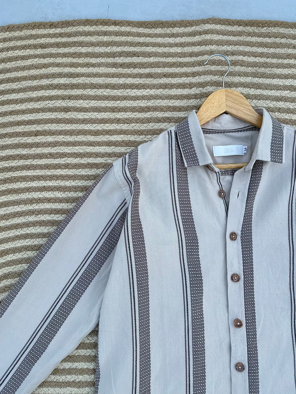 Unisex Ice Grey & Charcoal Striped Boxy Shirt