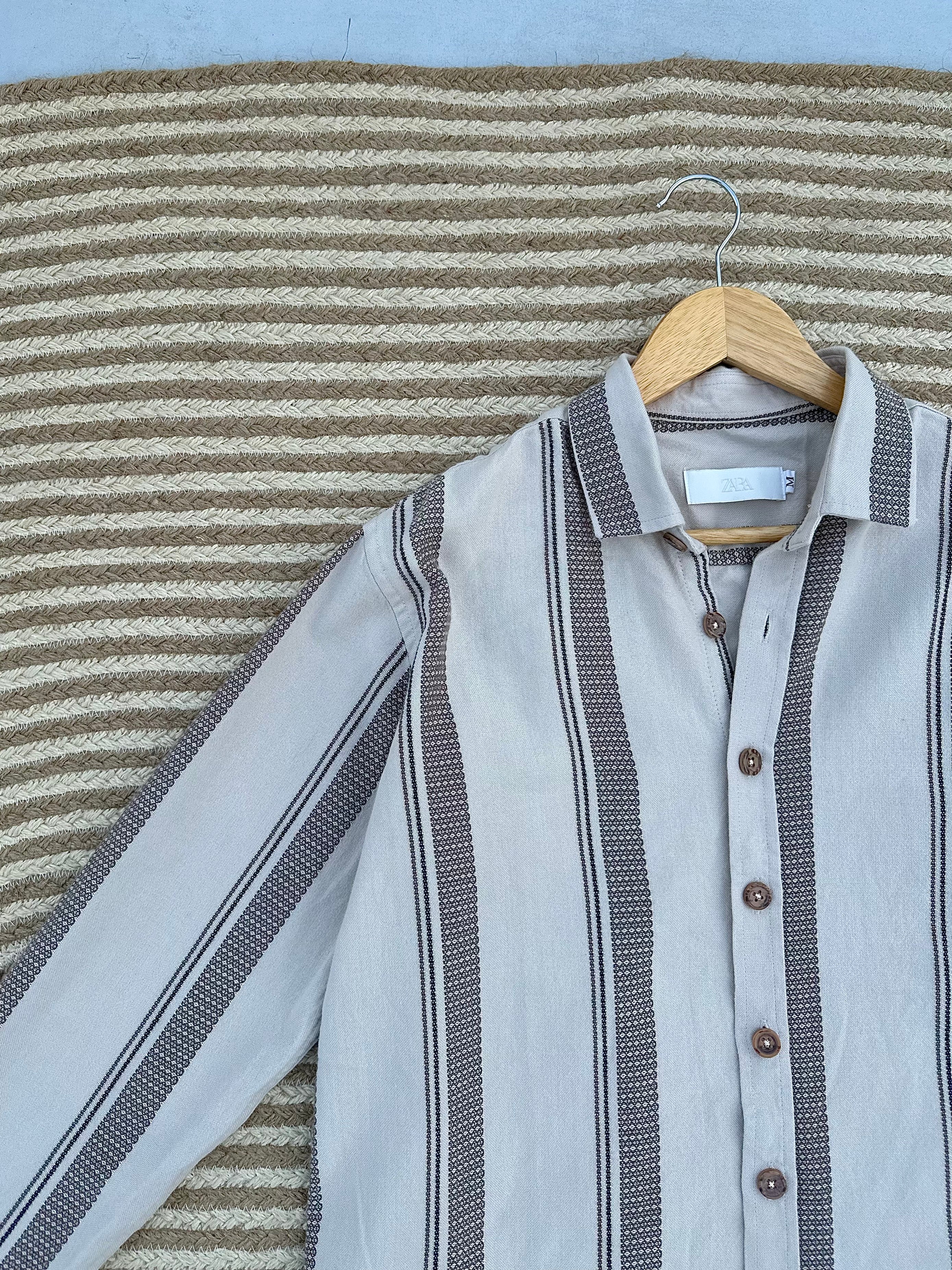Unisex Ice Grey & Charcoal Striped Boxy Shirt