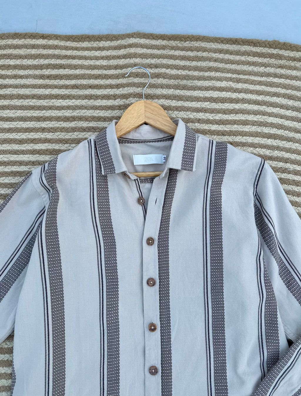 Unisex Ice Grey & Charcoal Striped Boxy Shirt