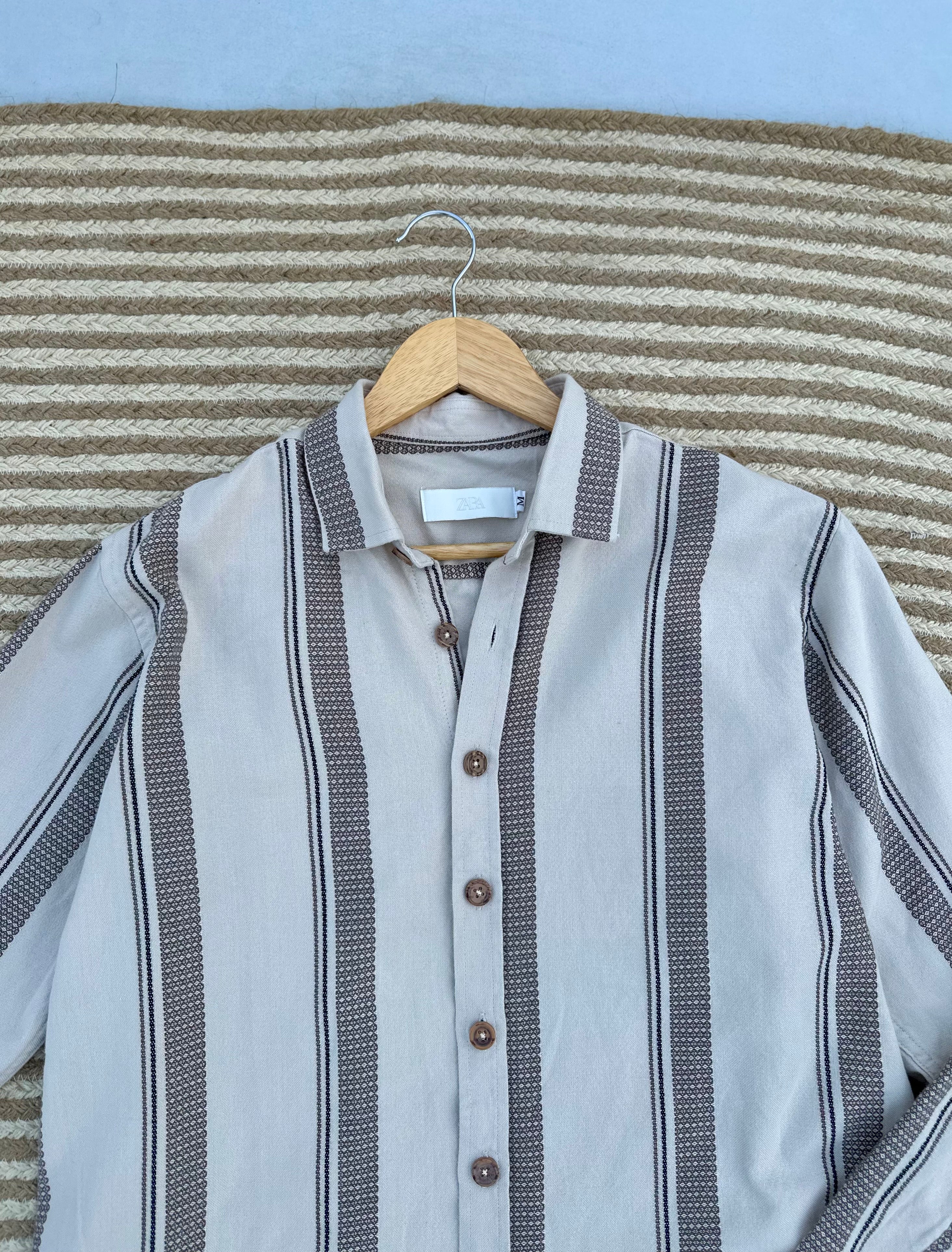 Unisex Ice Grey & Charcoal Striped Boxy Shirt