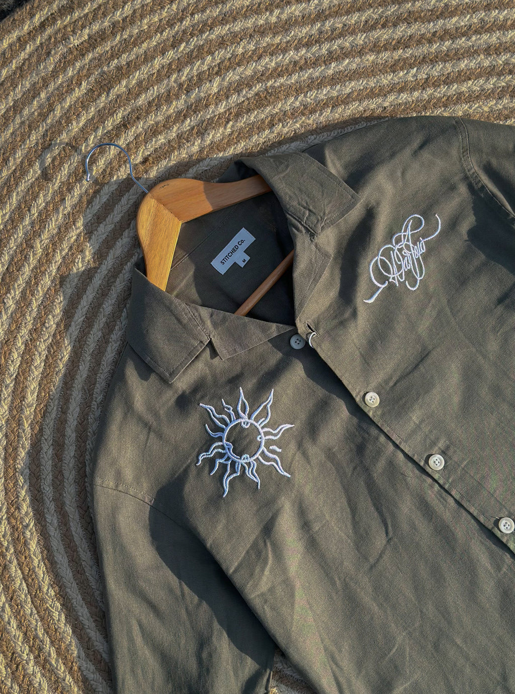 Unisex Olive embroidery cuban boxy shirt