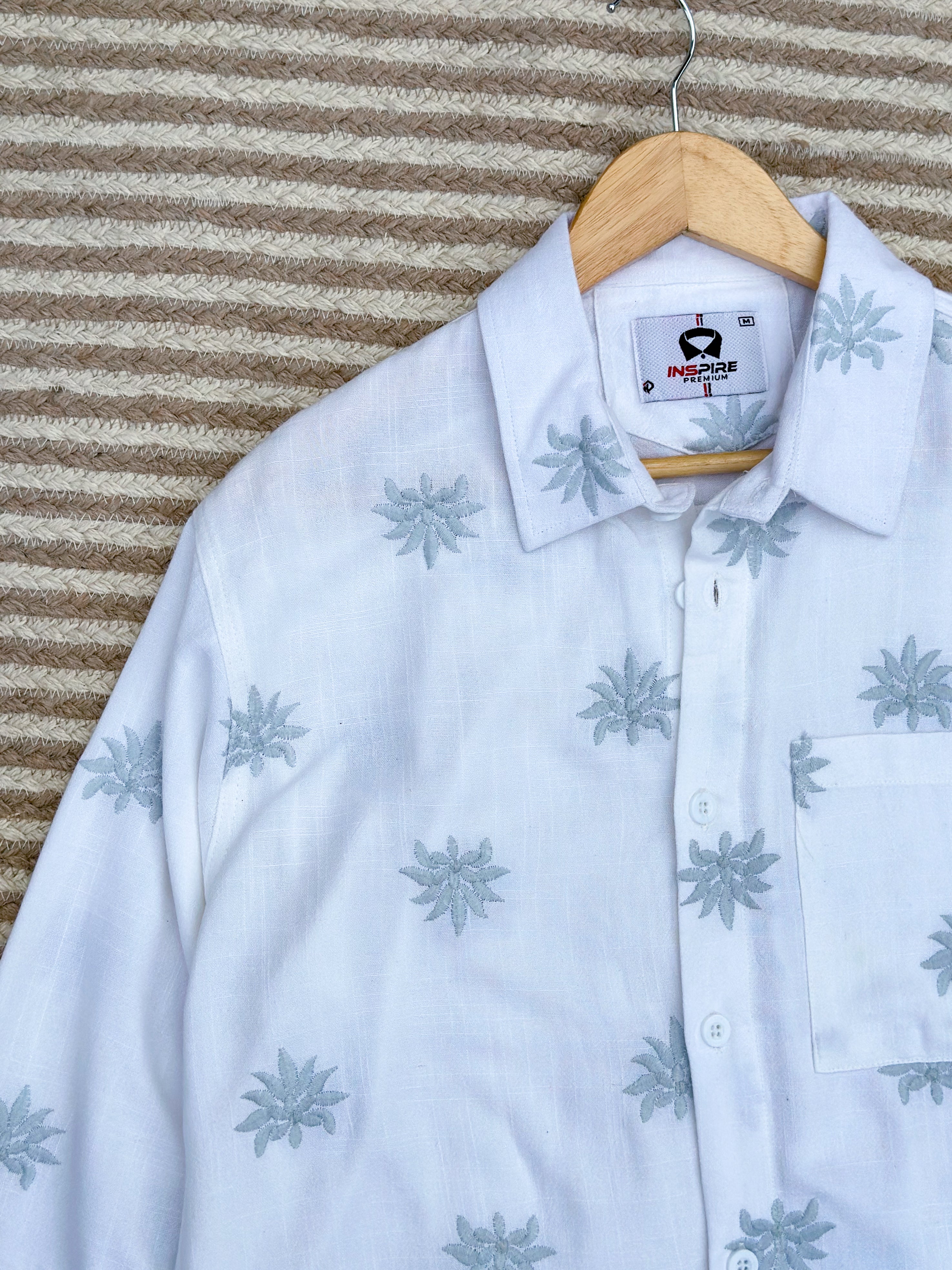 Unisex blue flower white boxy shirt