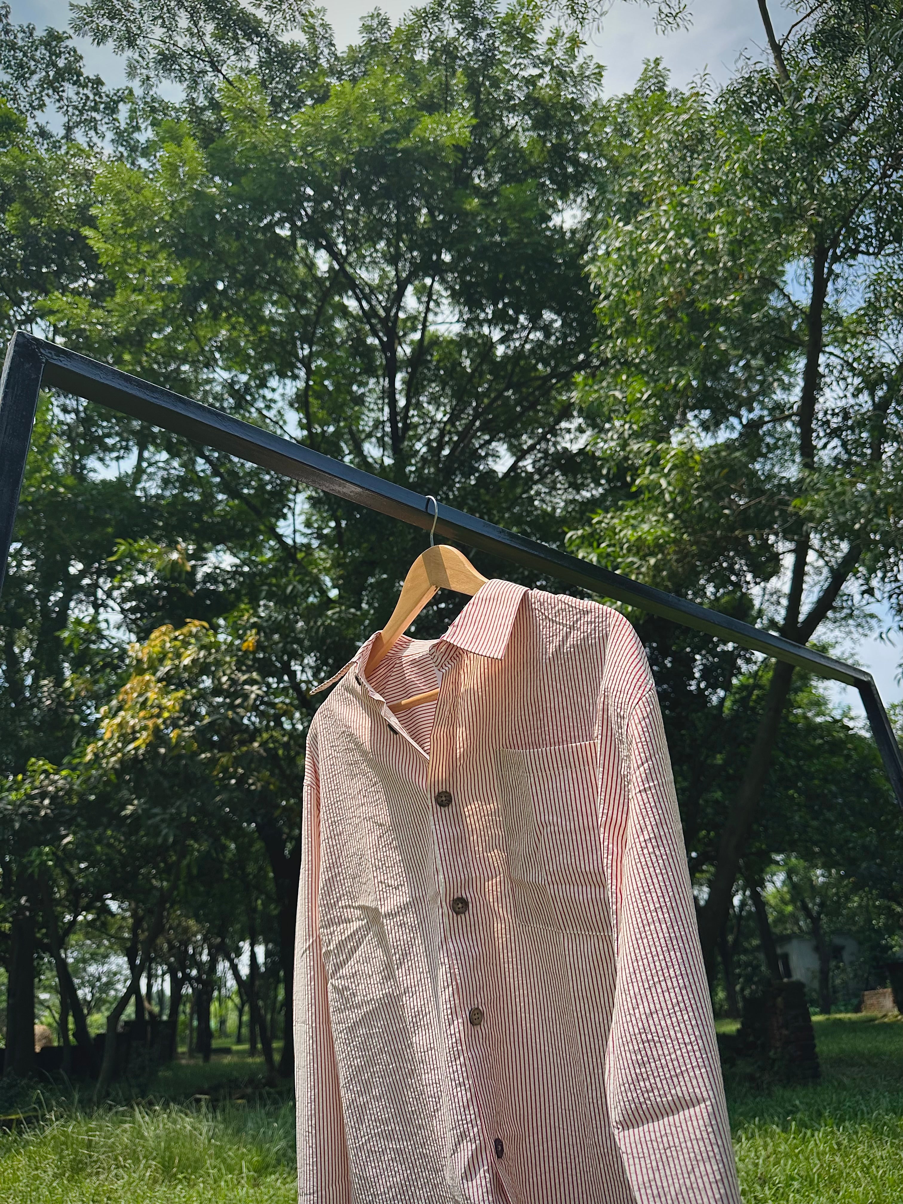 Red check boxy shirt