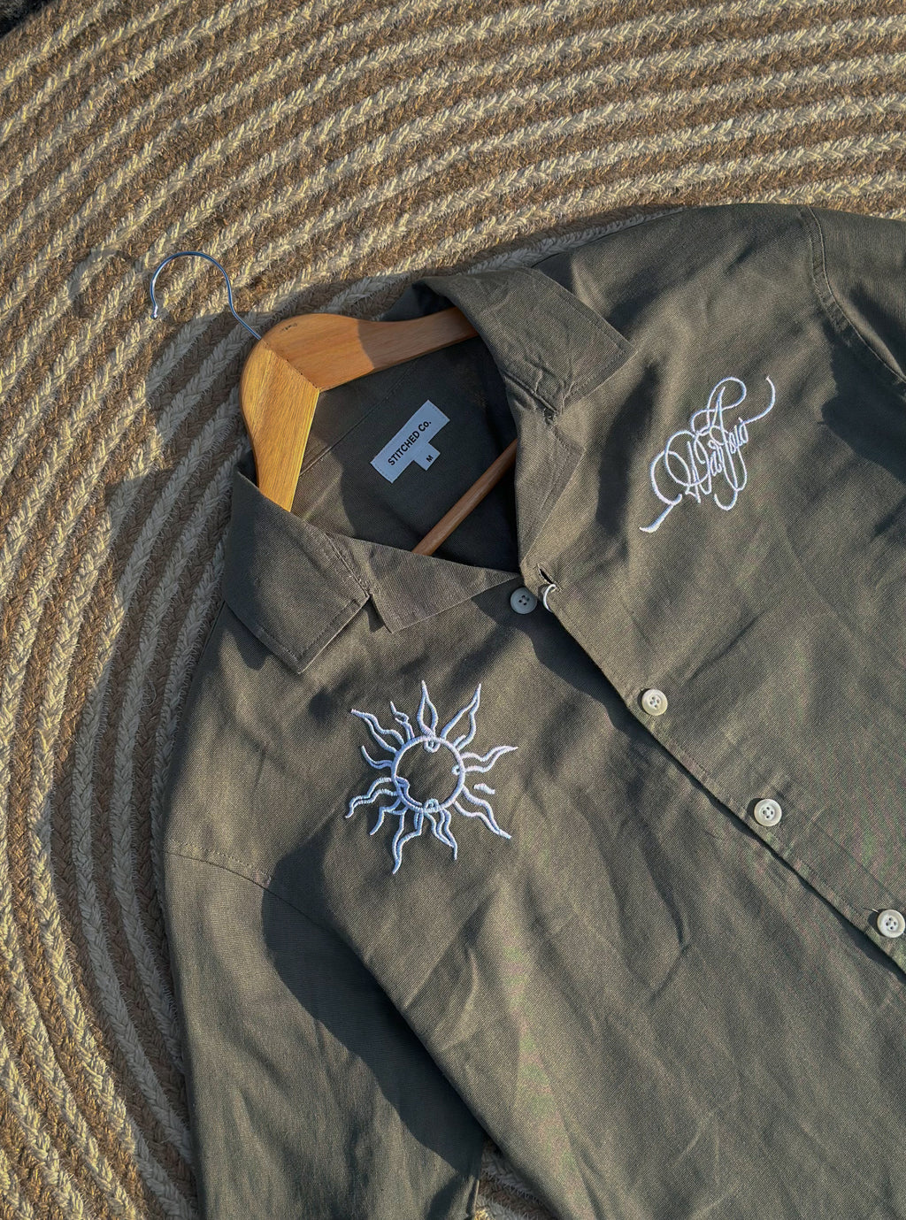 Unisex Olive embroidery cuban boxy shirt