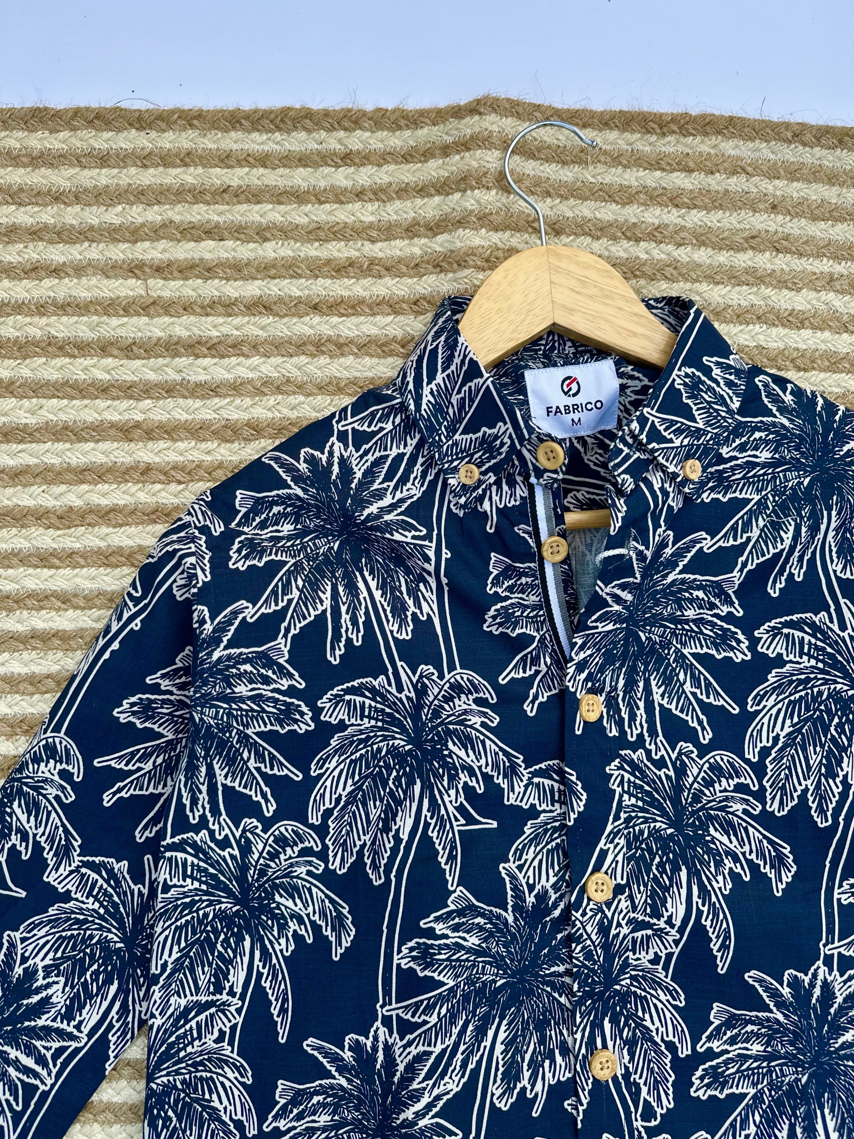 Navy Tropical Palm Print Shirt