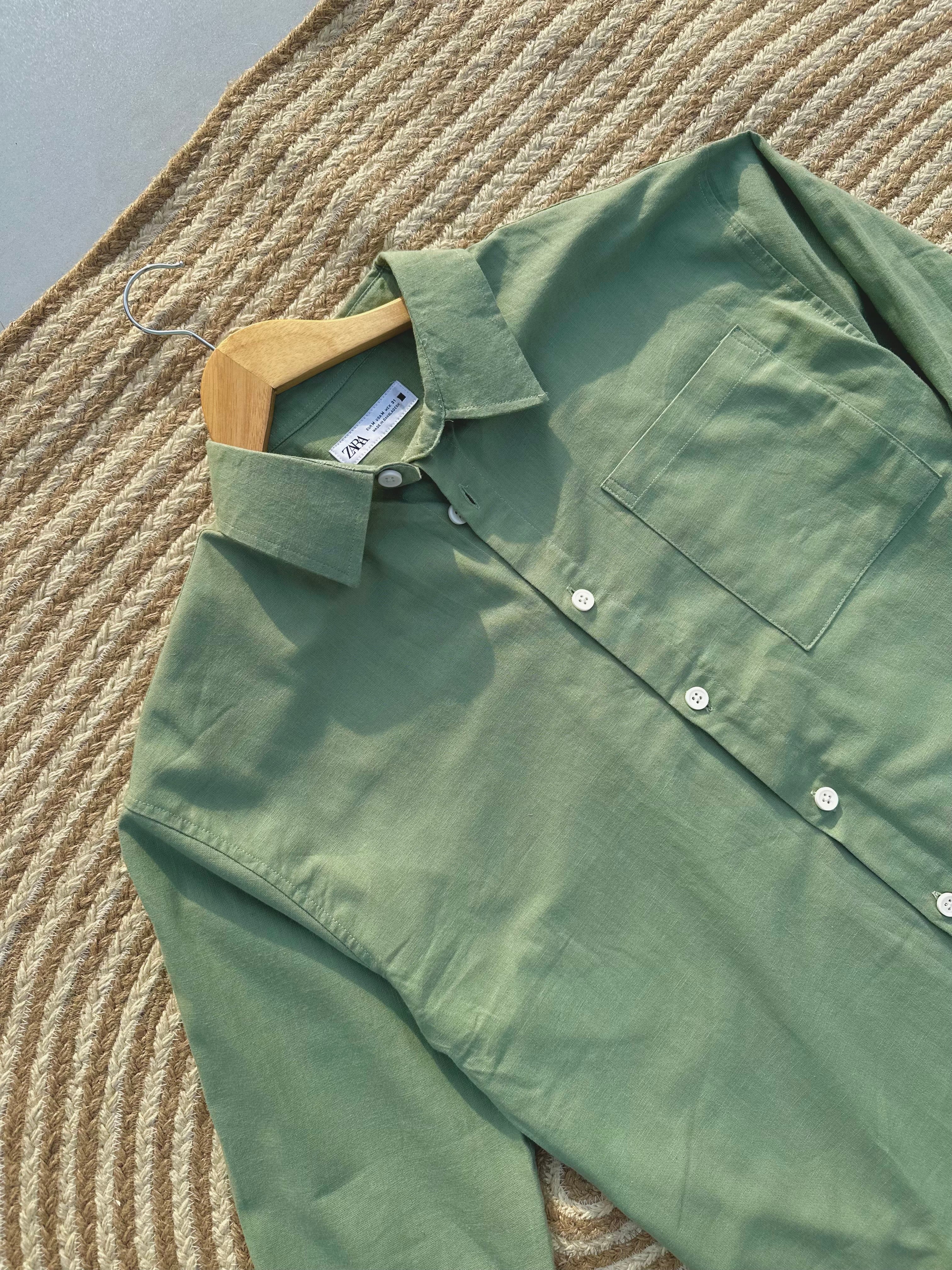 Unisex Linen Olive Boxy Shirt