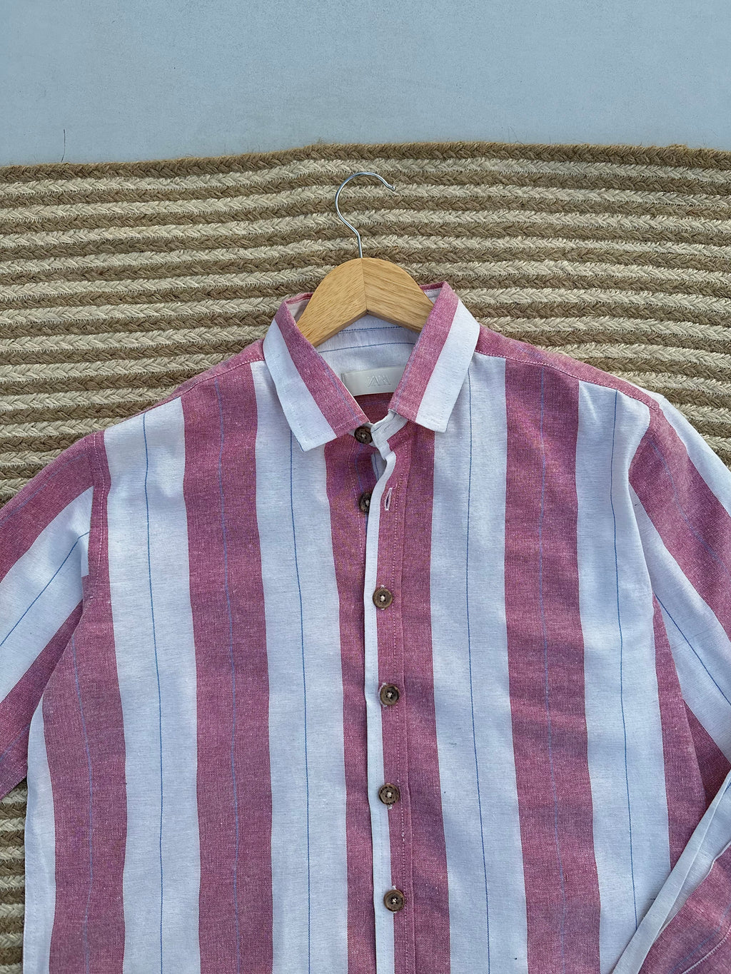 Unisex Mauve & White Striped Boxy Shirt