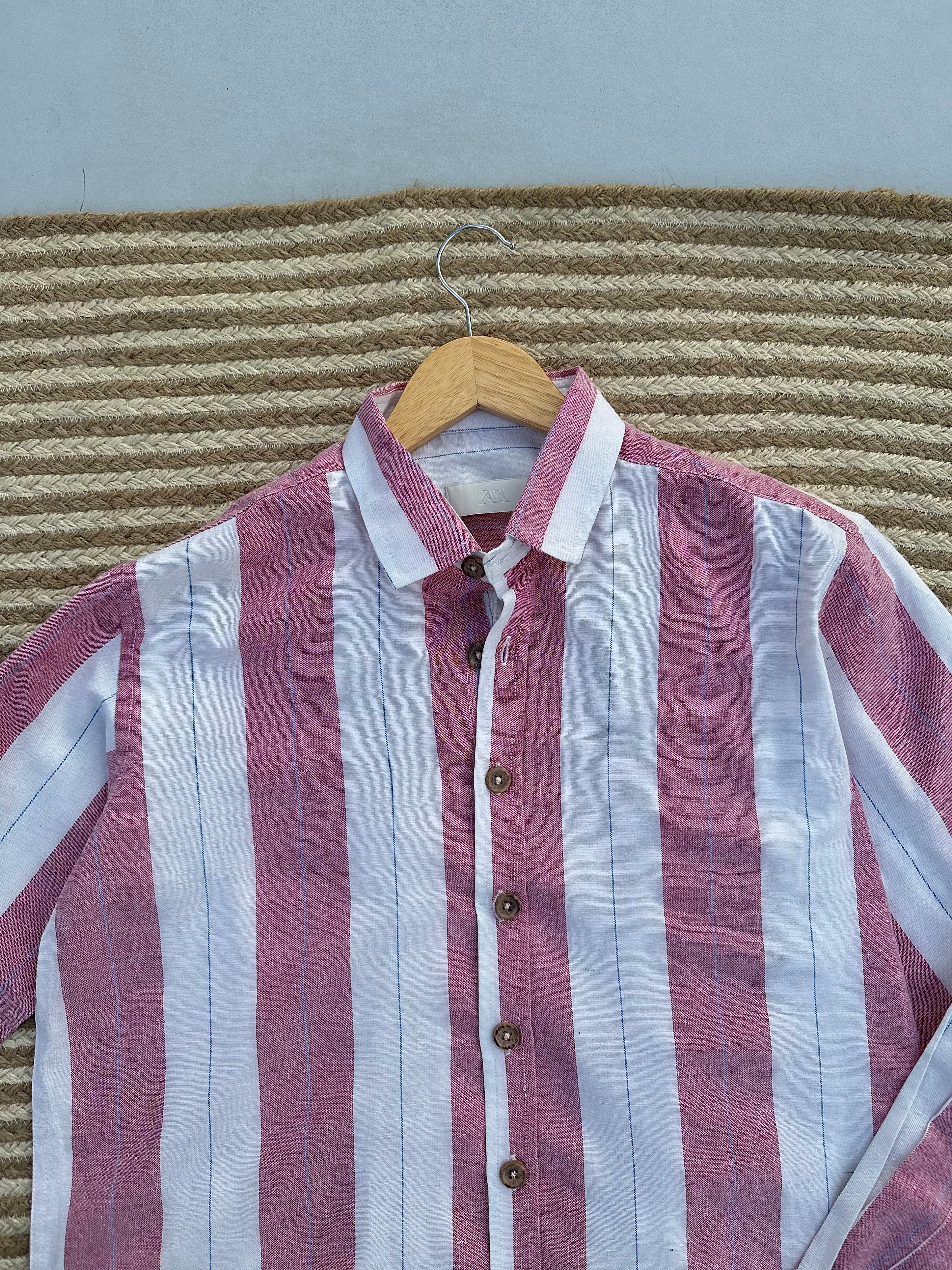 Unisex Mauve & White Striped Boxy Shirt