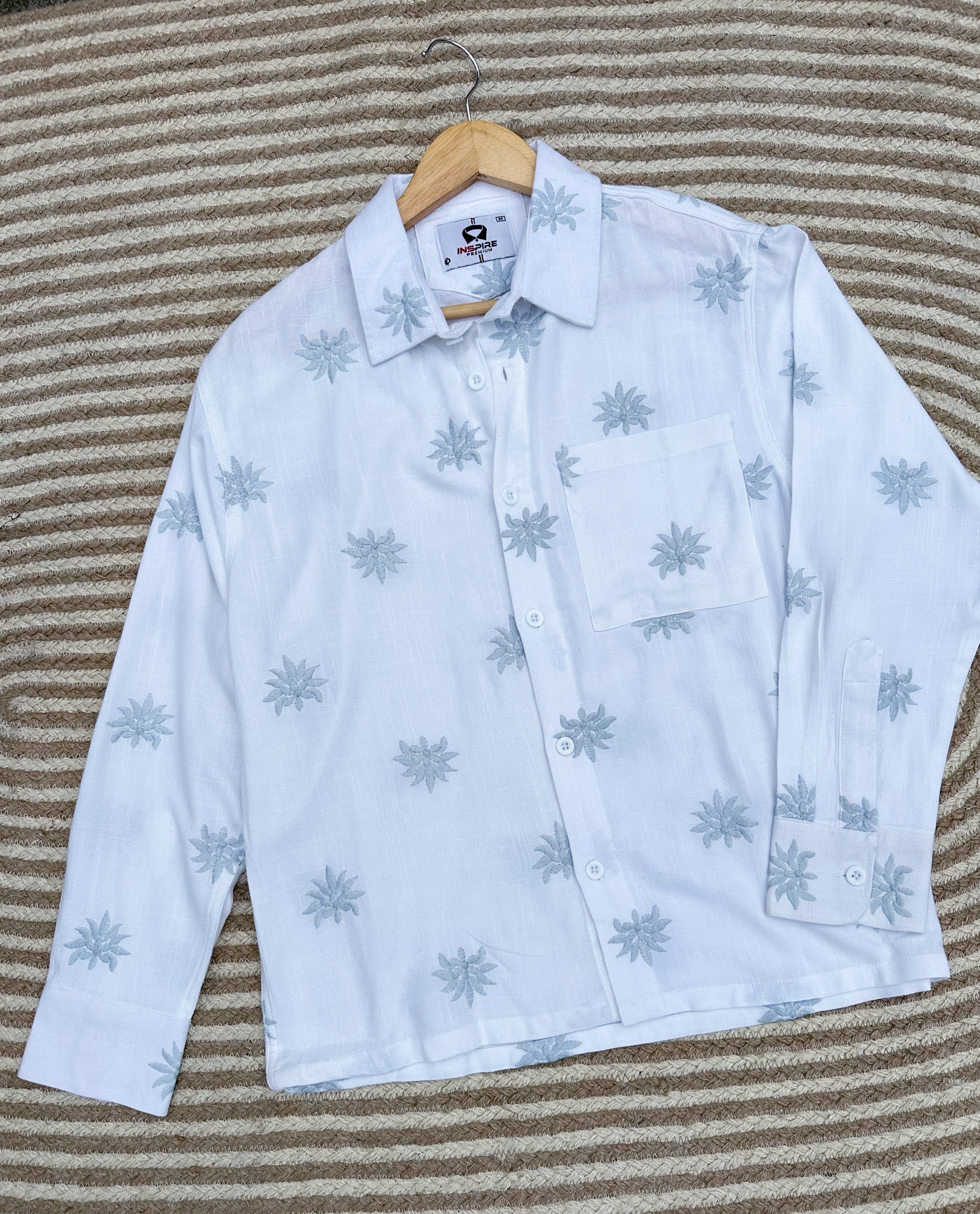Unisex blue flower white boxy shirt