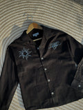 Unisex Black embroidery cuban boxy shirt