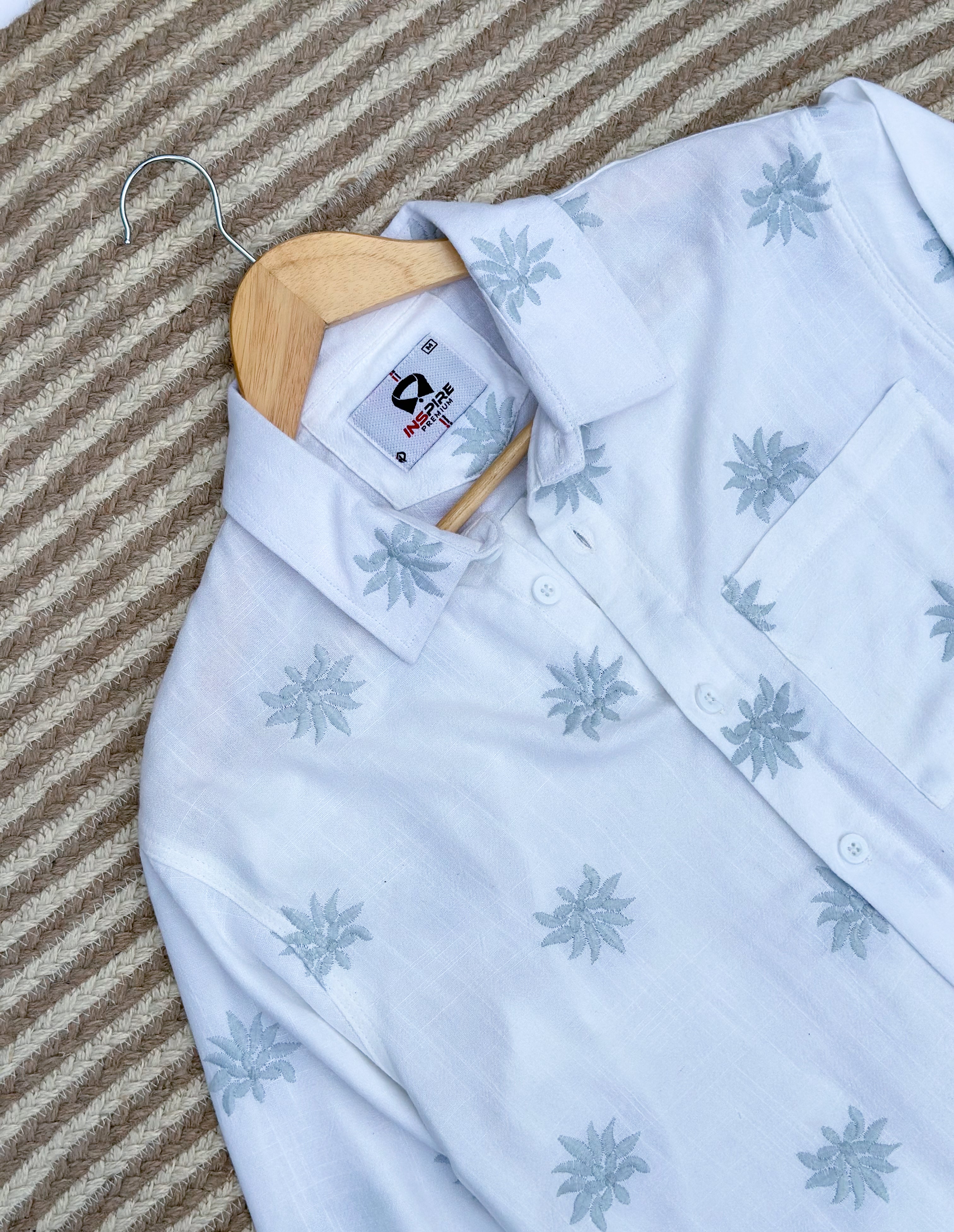 Unisex blue flower white boxy shirt