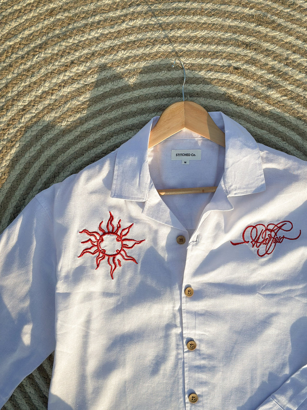 Unisex White embroidery cuban boxy shirt