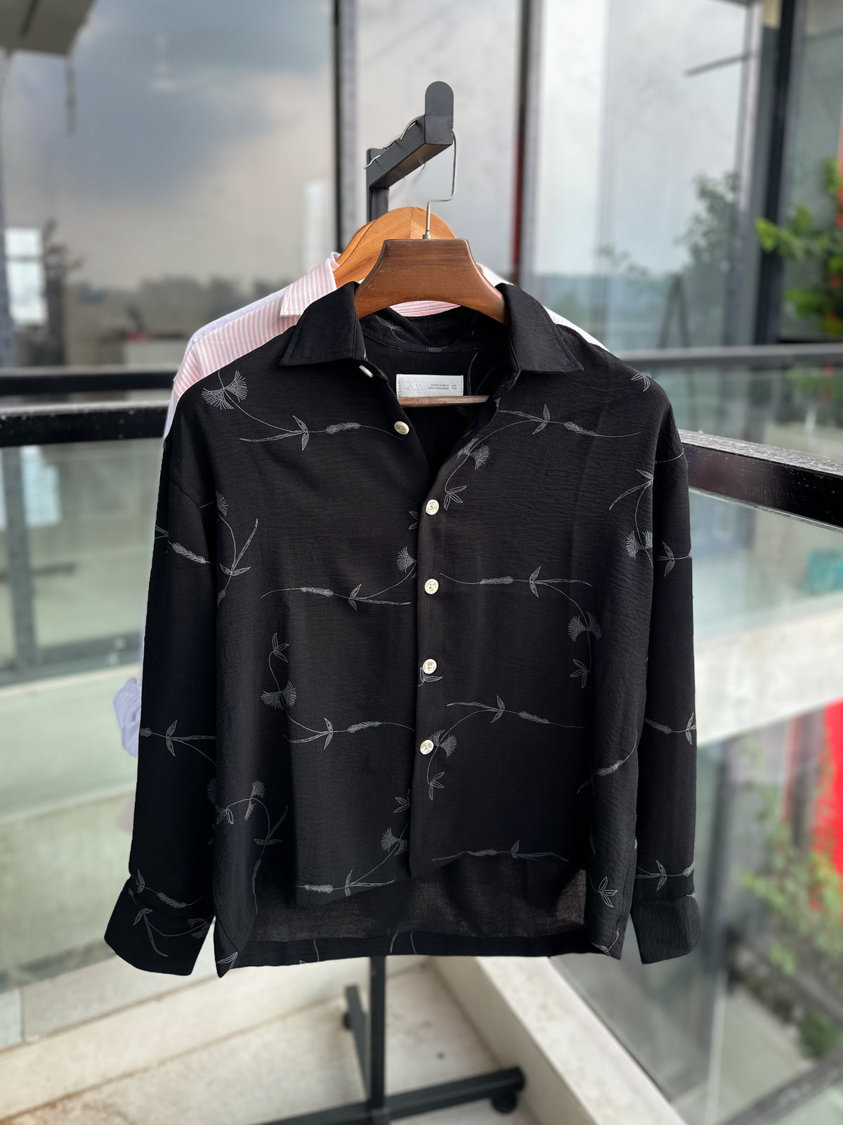 Black printed boxy shirt