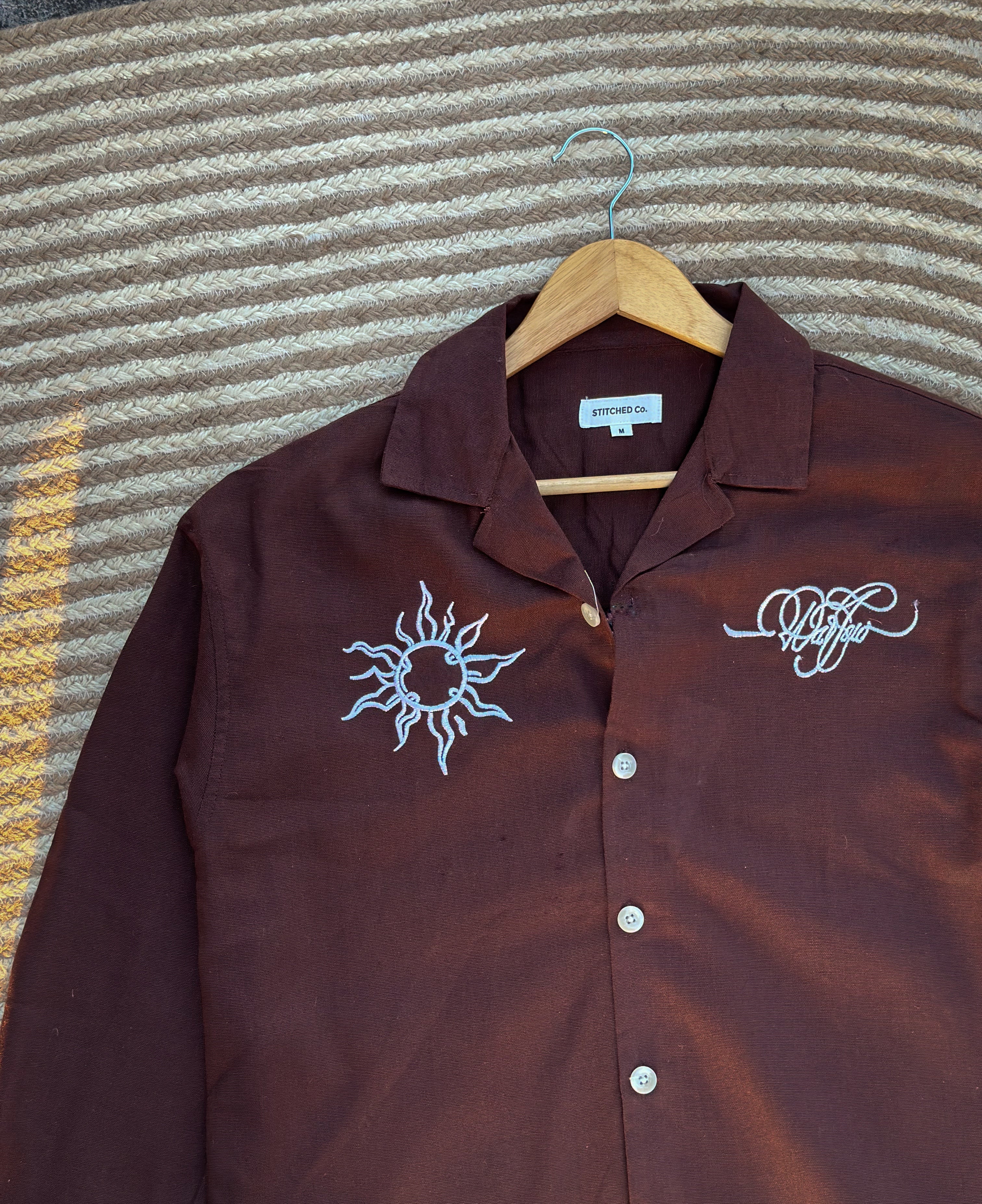 Unisex Coffee embroidery cuban boxy shirt