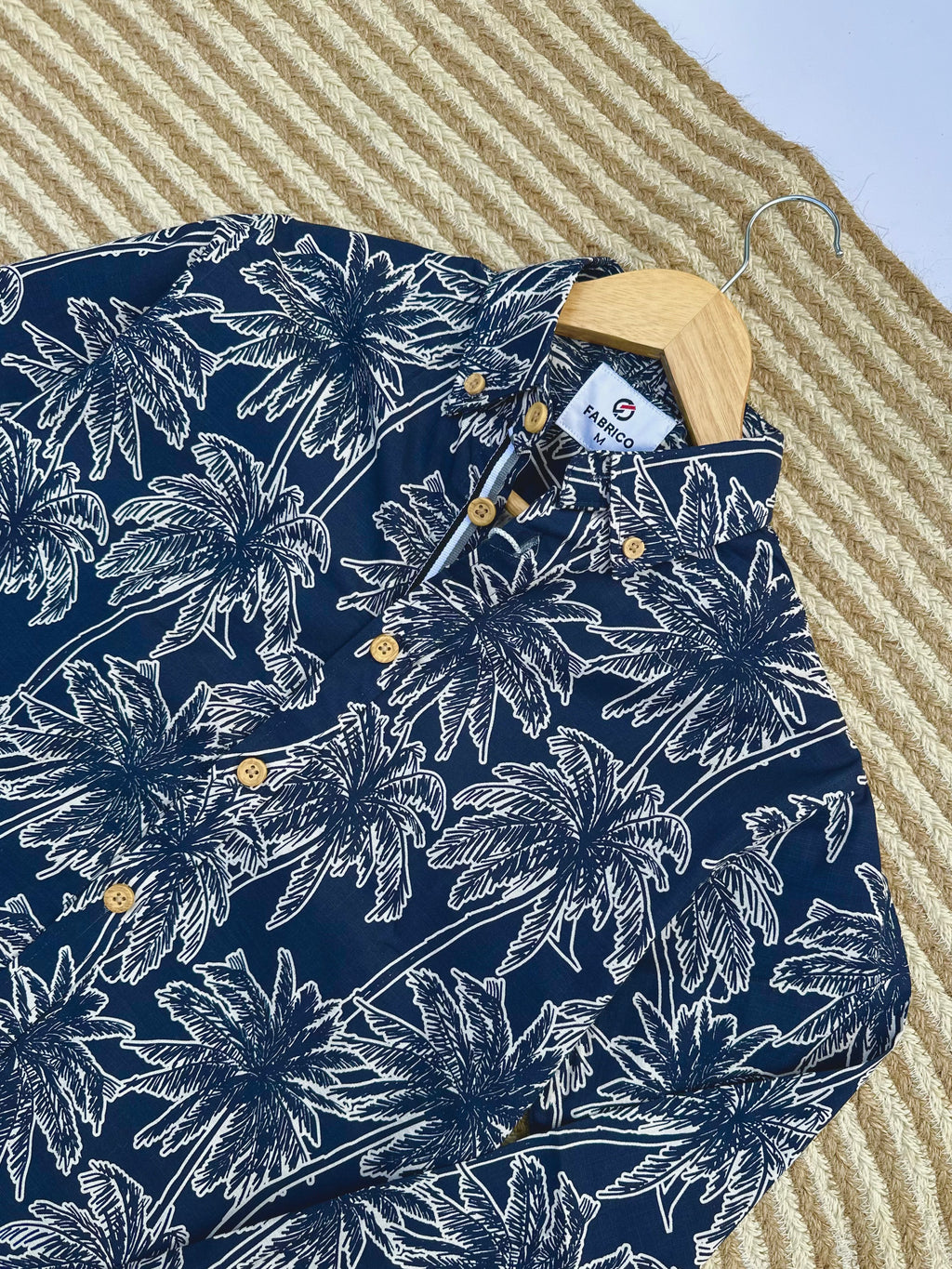 Navy Tropical Palm Print Shirt