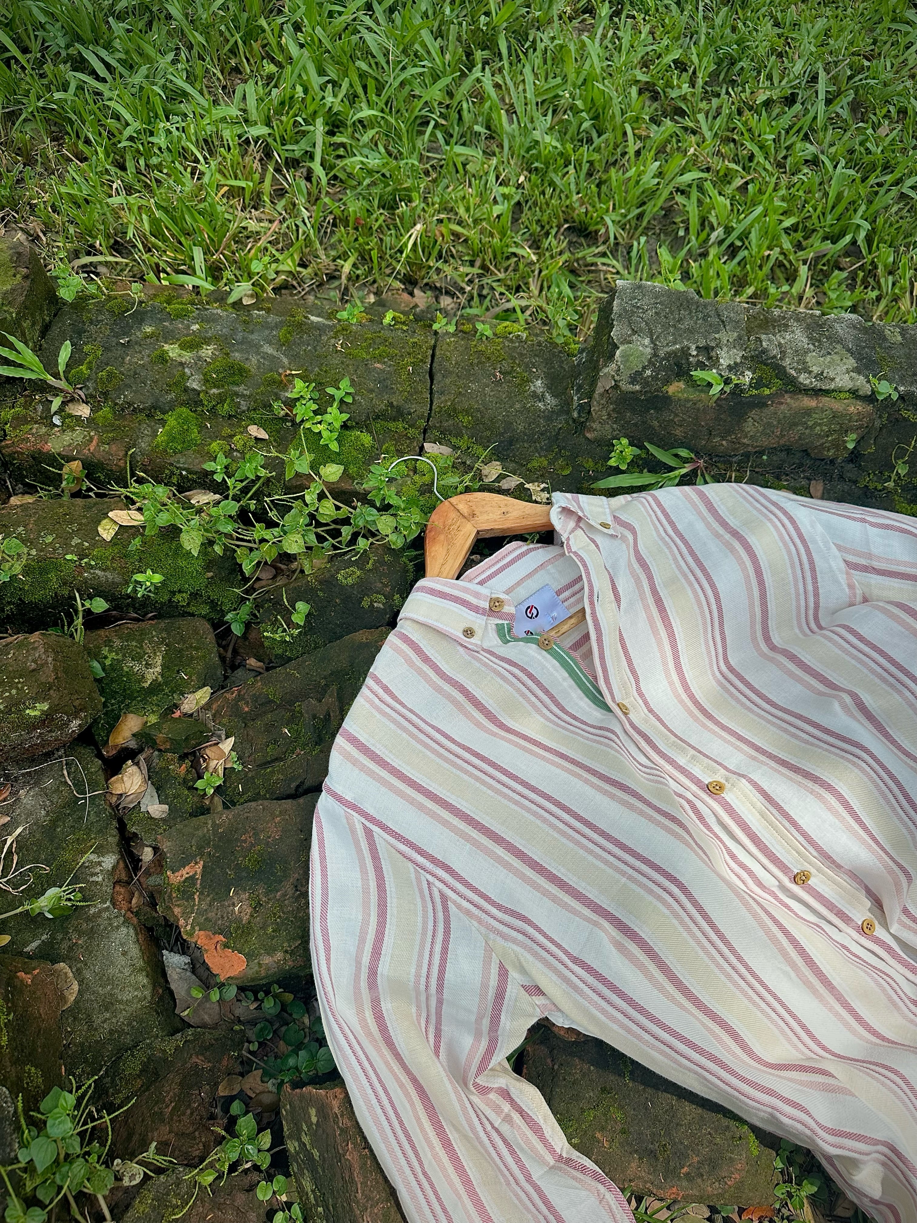 Creme Linen check shirt